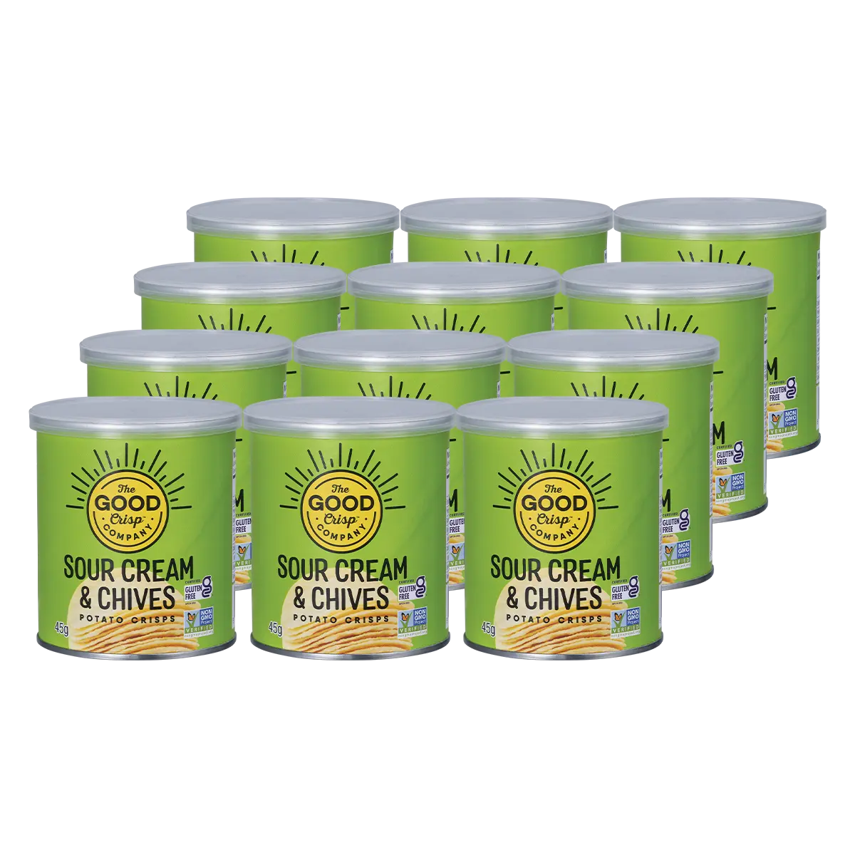 The Good Crisp Company Potato Crisps Sour Cream & Chives 12x45g — pack and display view
