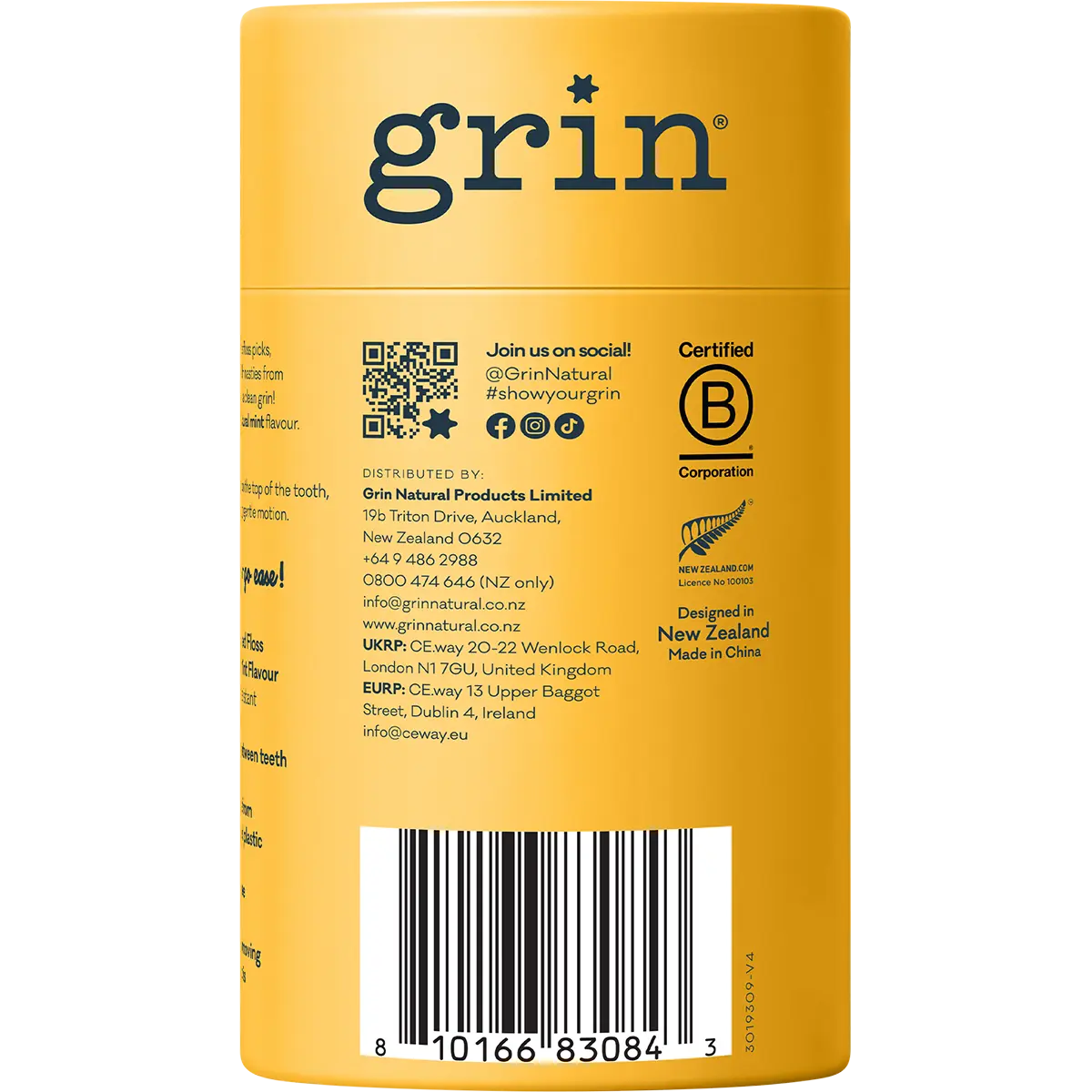 Grin Charcoal Infused Floss Picks Ultra Clean 40pcs — left side of pack