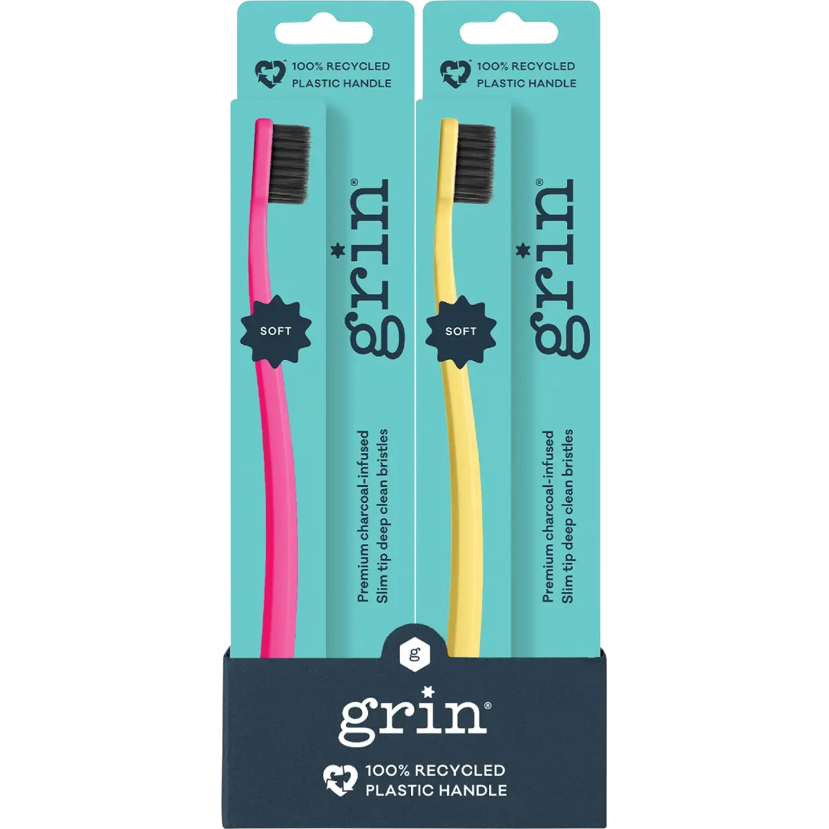 Grin Recycled Toothbrush Soft (1 Toothbrush, Random Colour) — front pack image (UHP)