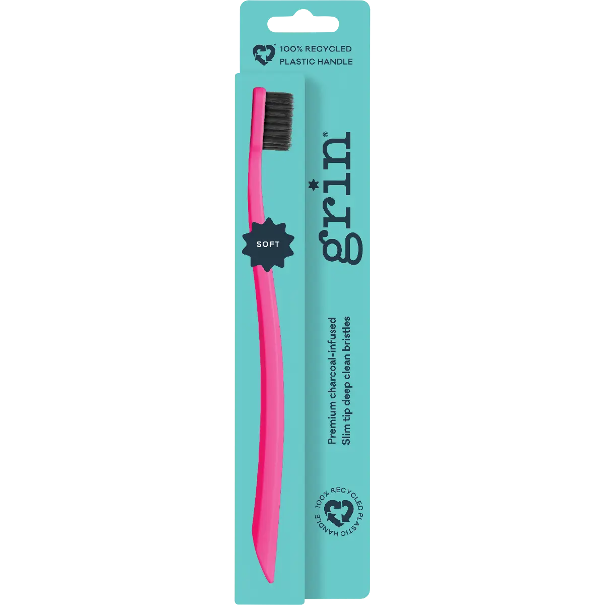 Grin Recycled Toothbrush Soft (1 Toothbrush, Random Colour) — side pack image (UHP)