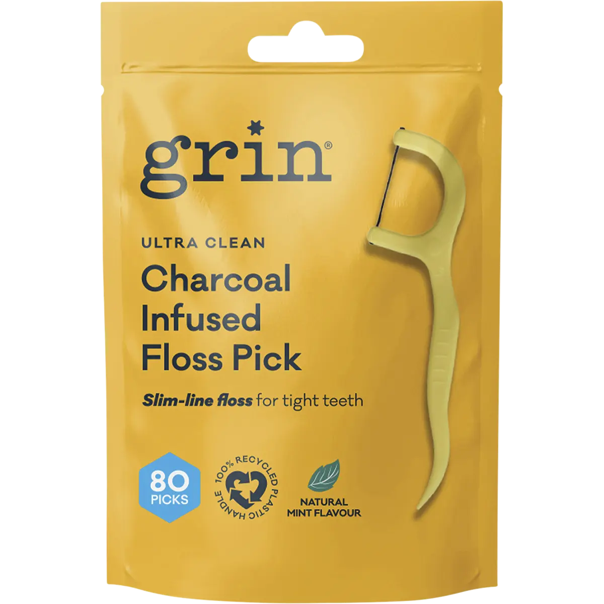 Grin Ultra Clean Floss Picks Charcoal Infused 80pk