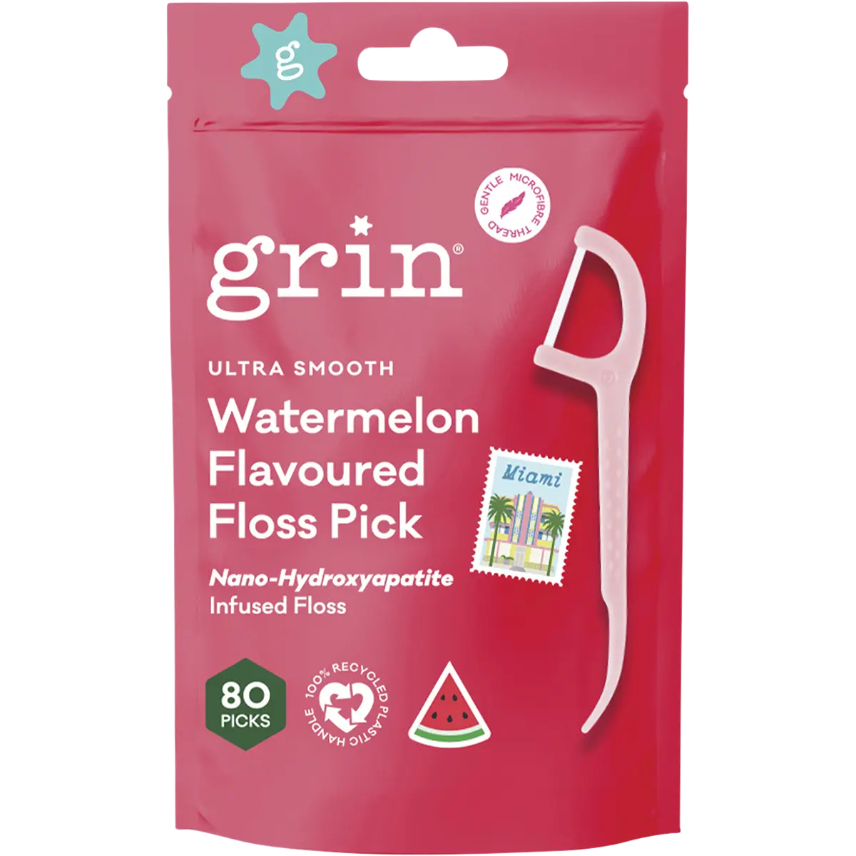 Grin Ultra Smooth Floss Picks Watermelon Flavoured 80pk