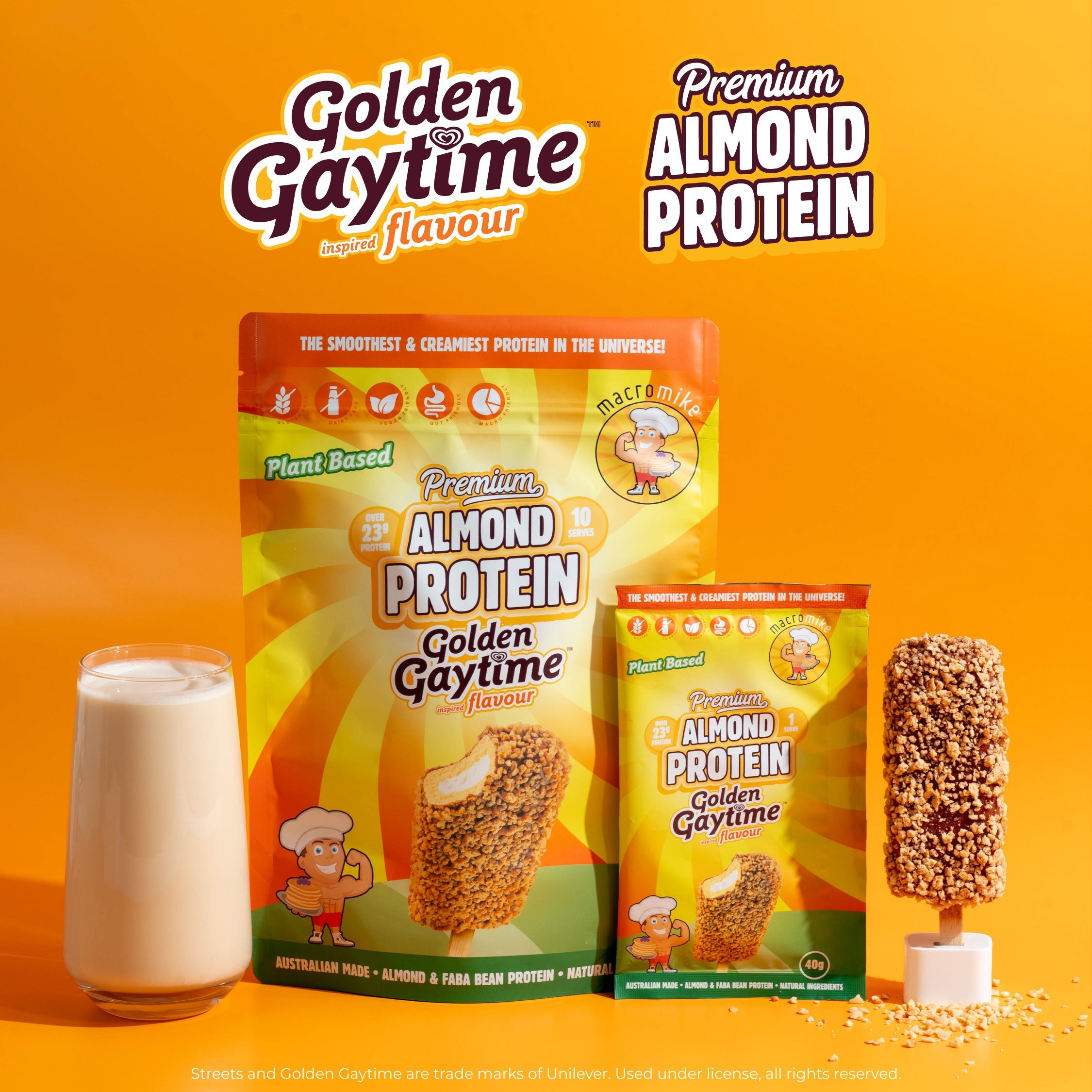 Macro Mike x Golden Gaytime Almond Protein 400g — official lifestyle image