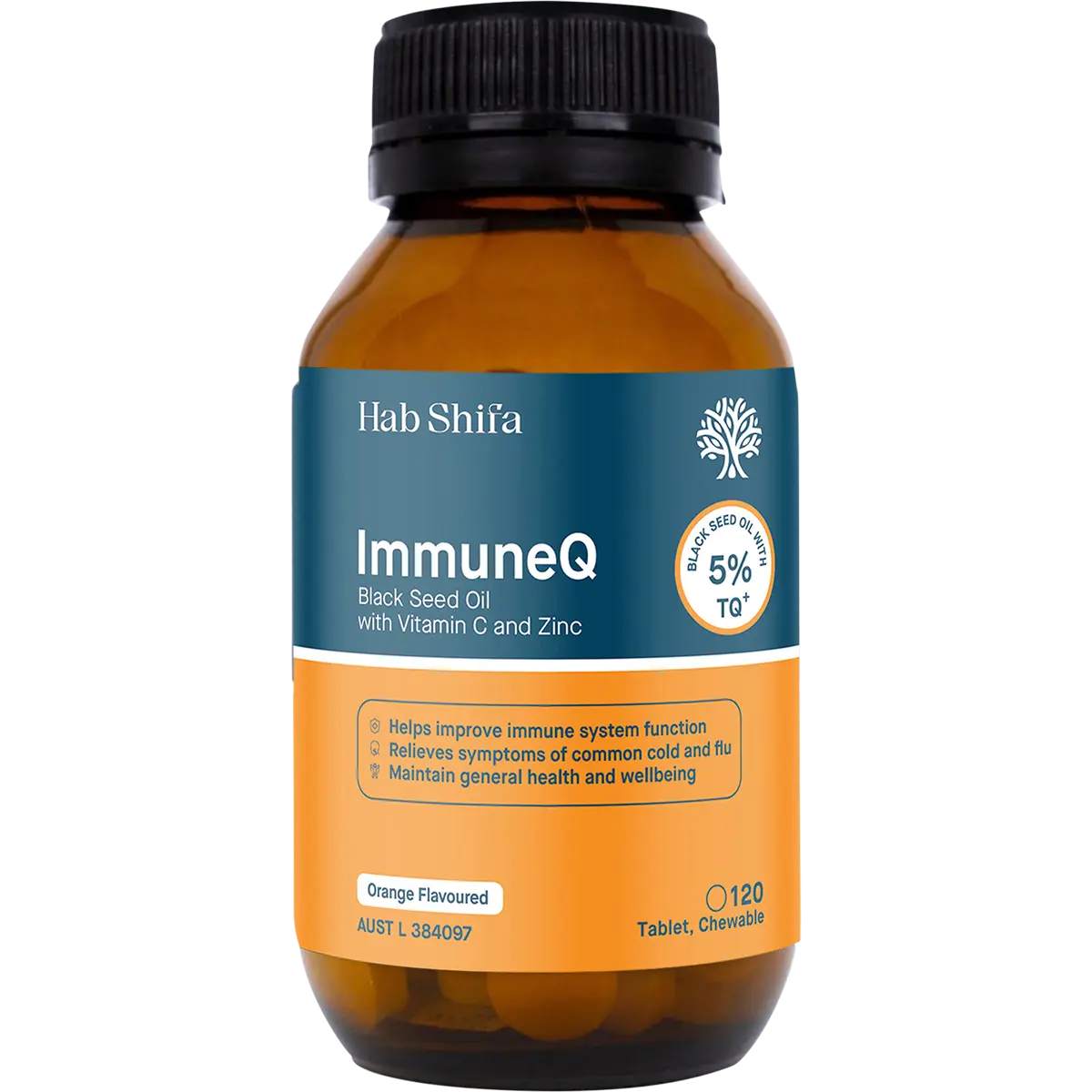 Hab Shifa ImmuneQ Organic Black Seed Tablets 120 Tabs — front pack image (UHP)