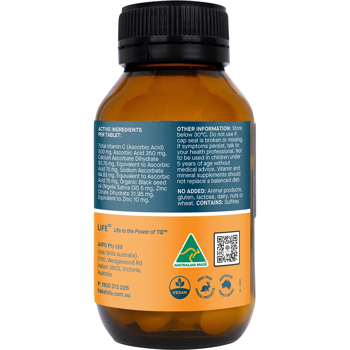 Hab Shifa ImmuneQ Organic Black Seed Tablets 120 Tabs — side pack image (UHP)