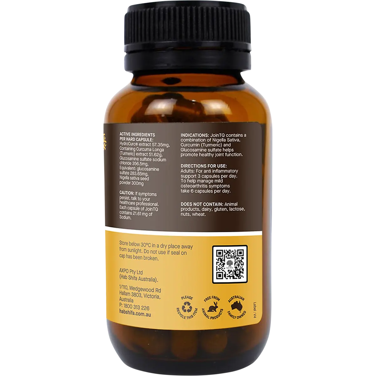 Hab Shifa JoinTQ Glucosamine Vegetarian 60c — side pack image (UHP)
