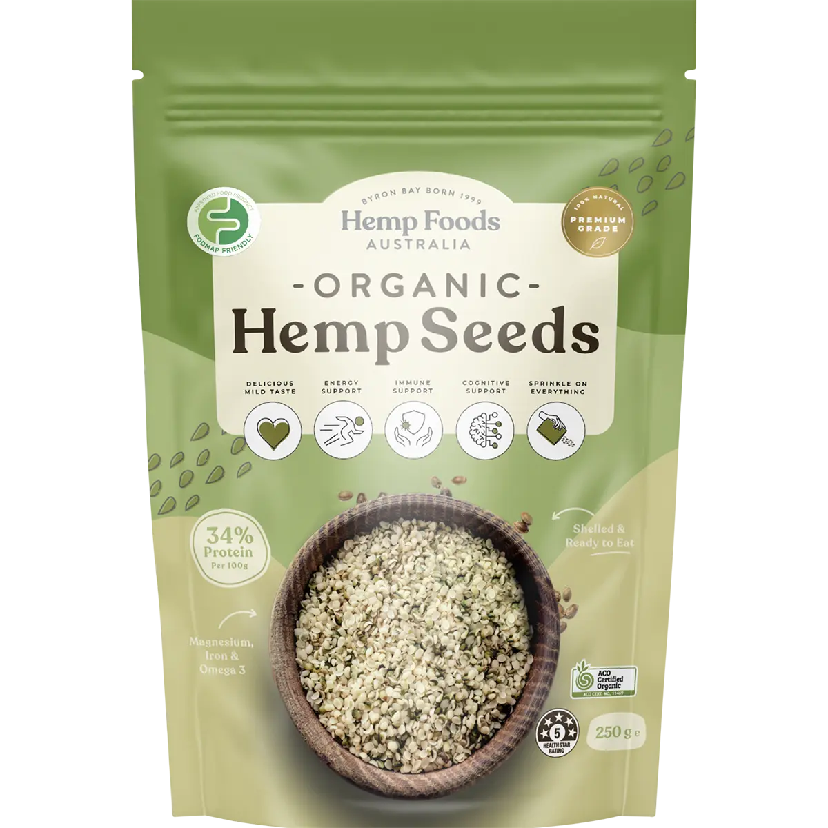 Hemp Foods Australia Organic Hemp Seeds Hulled — front pack image (UHP)