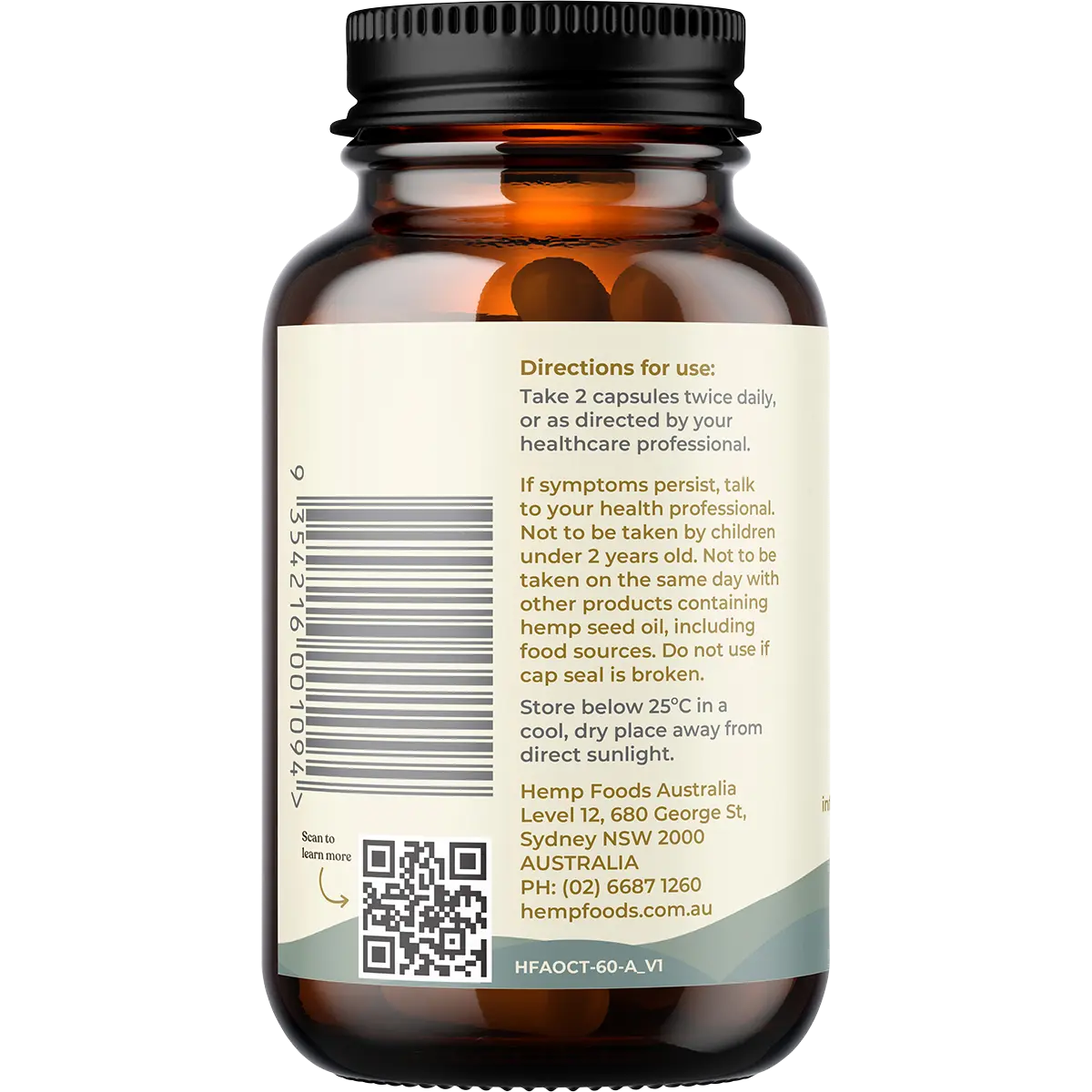 Hemp Foods Australia Pain Relief with Hemp Gold Seed Oil 60 Caps — side pack image (UHP)