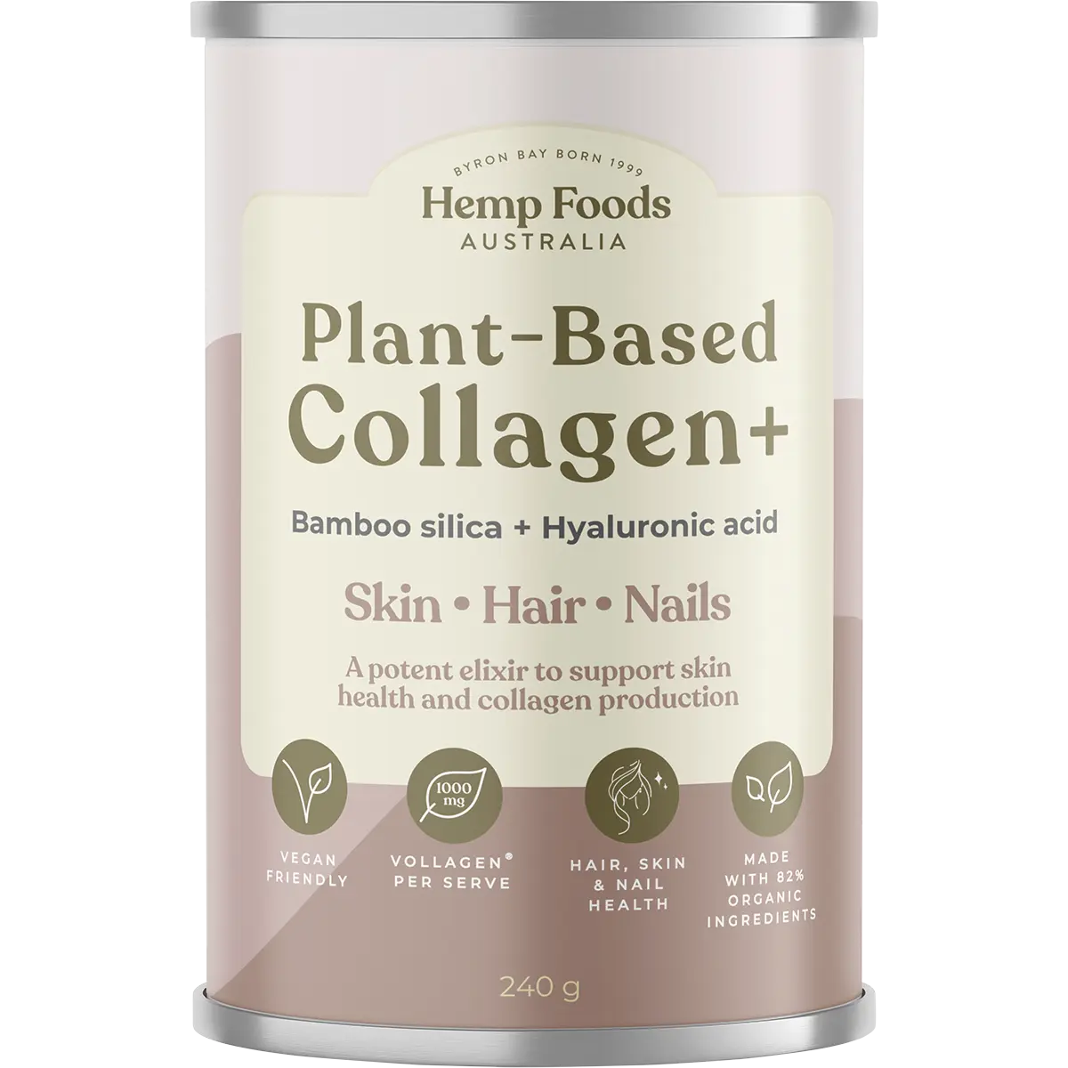 Hemp Foods Australia Plant Based Collagen+ Berry 240g — front pack image (UHP)
