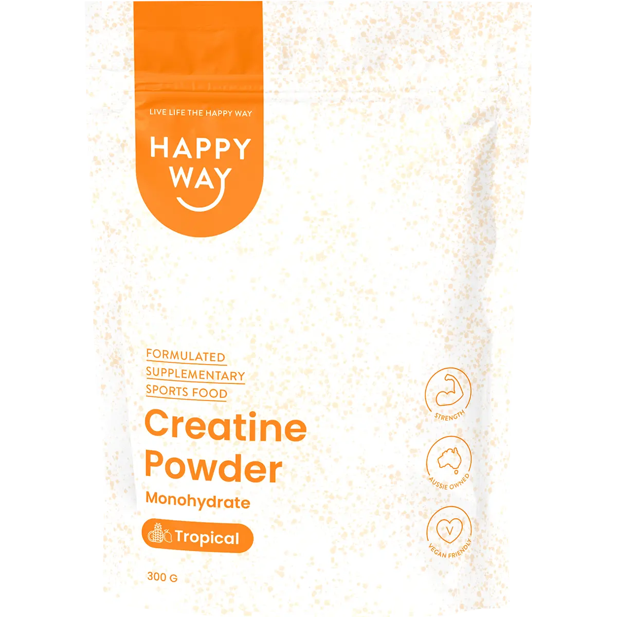 Happy Way Creatine Powder Monohydrate Tropical 300g — front pack image (UHP)