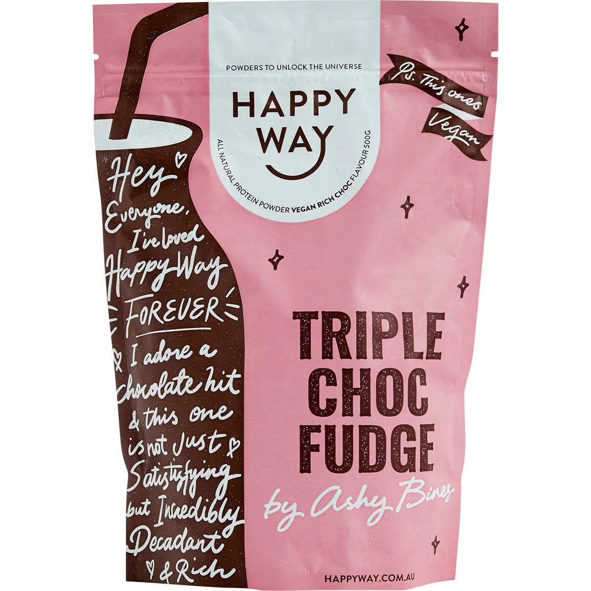 Happy Way Ashy Bines VEGAN Protein Powder Triple Choc Fudge 500g