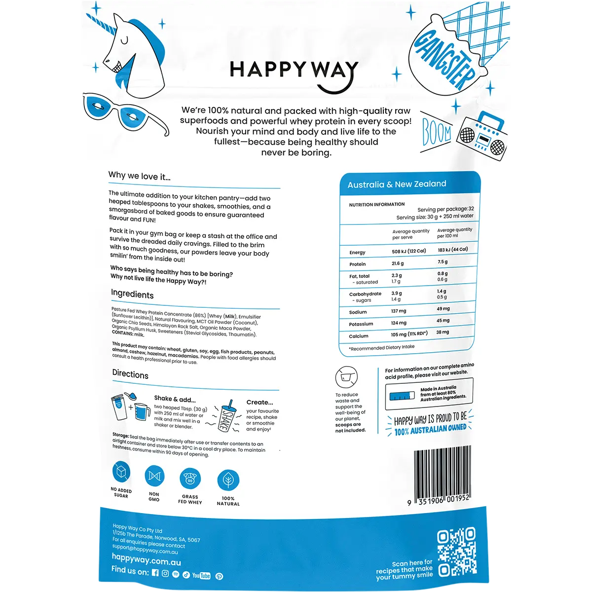 Happy Way Whey Protein Powder Vanilla — back pack image (UHP)