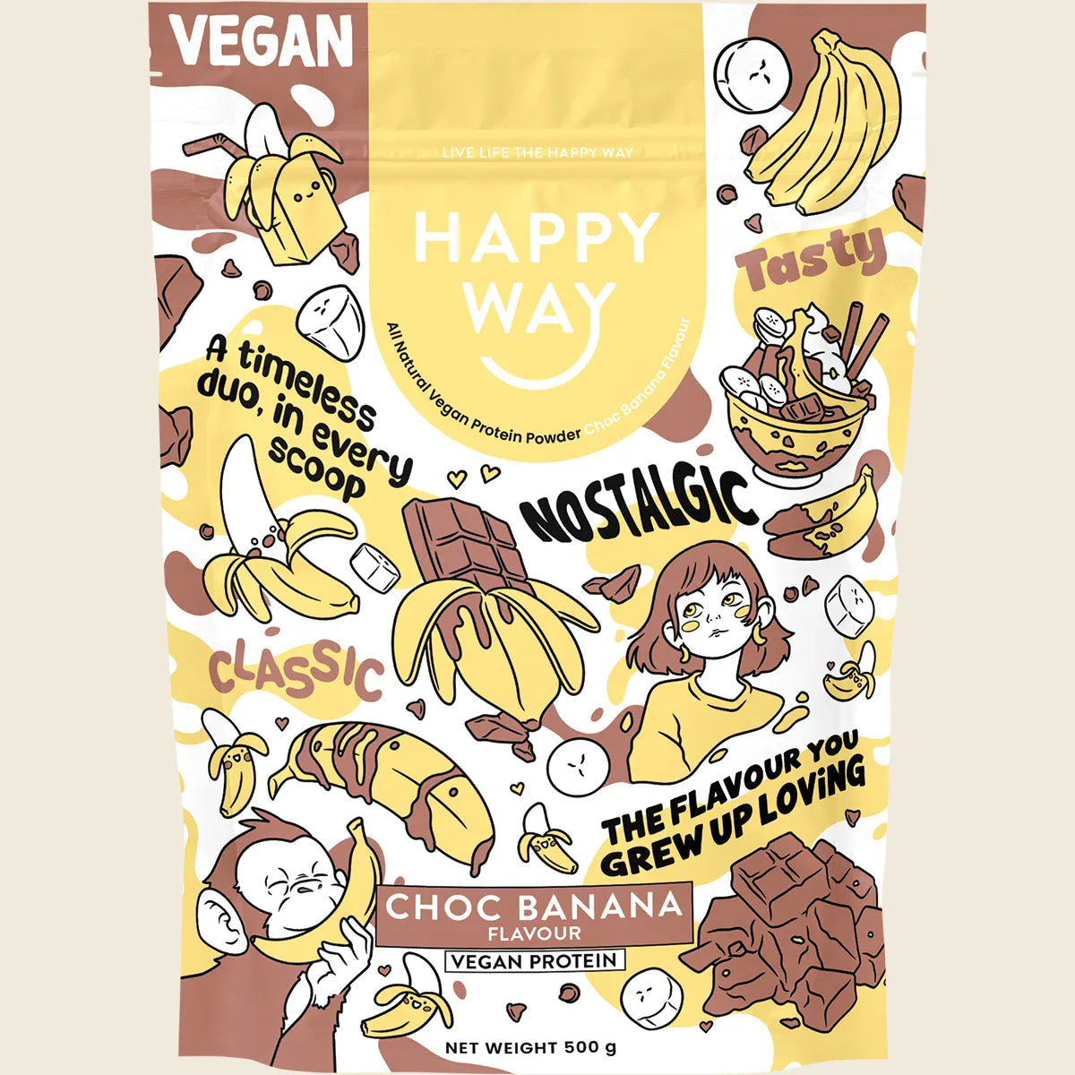 Happy Way Vegan Protein Powder Choc Banana 500g Happy Way