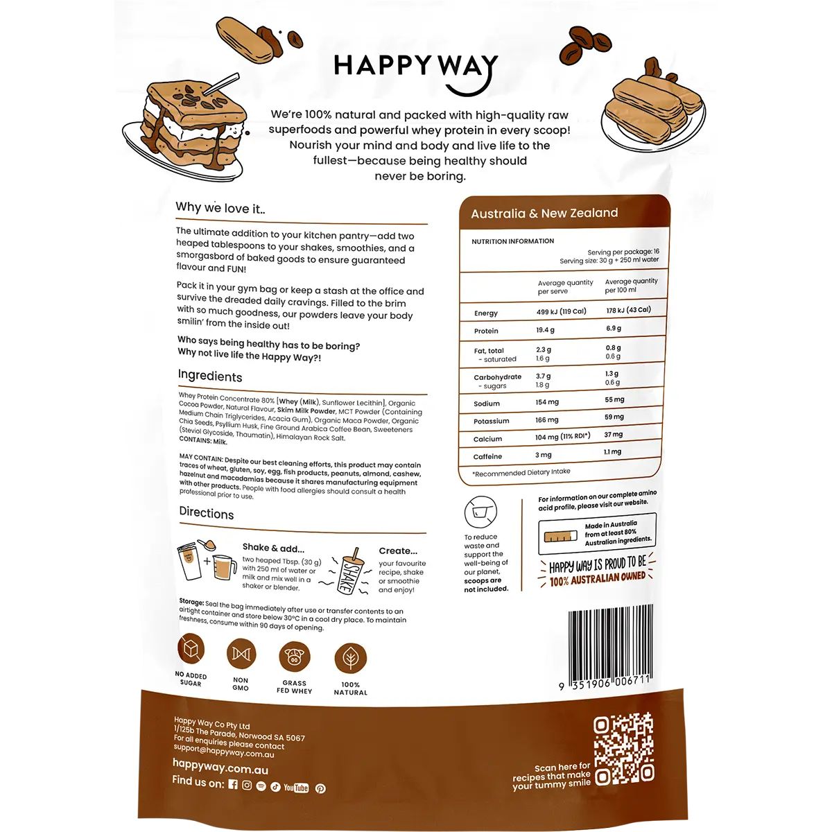 Happy Way Whey Protein Powder Tiramisu 500g — back pack image (UHP)