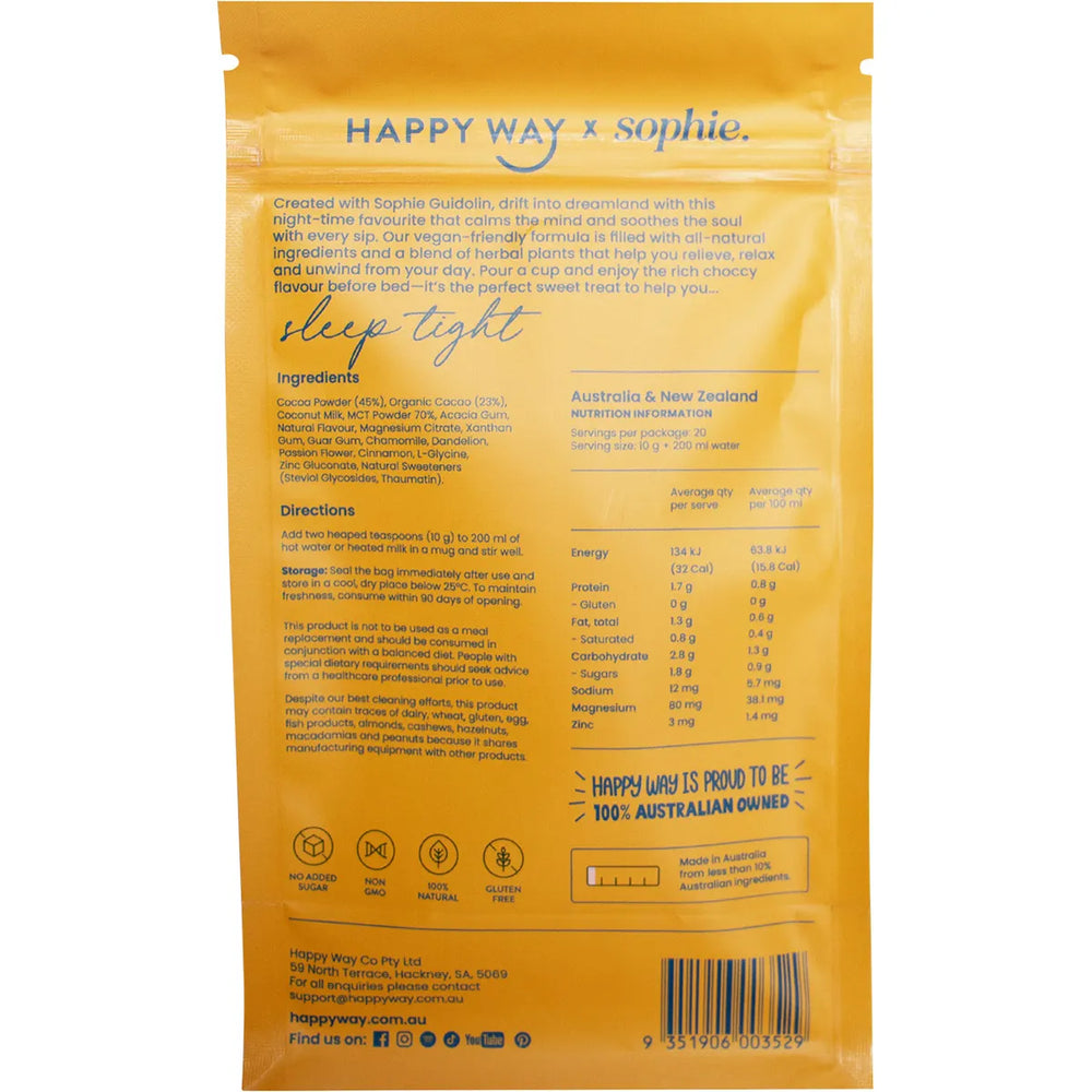 (CLEARANCE BB 16/12/24) Happy Way Sophie's Sleep Tight Hot Choccy Vegan 200g