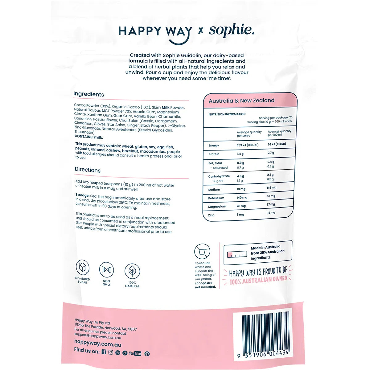 Happy Way Sophie's Hot Choccy Dairy Vanilla Chai 200g