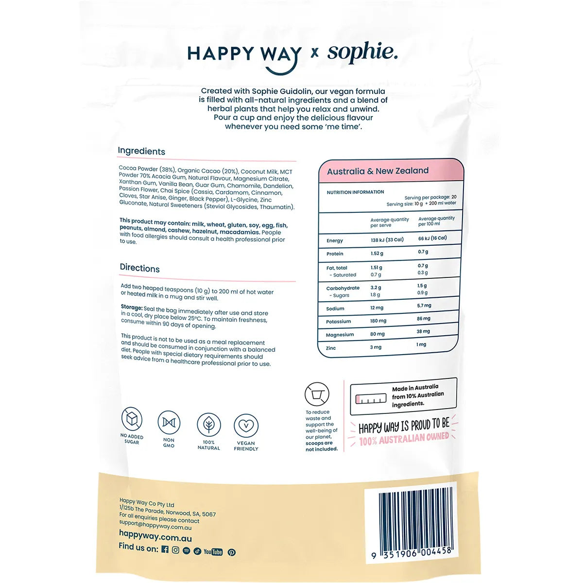 Happy Way Sophie's Hot Choccy Vegan Vanilla Chai 200g