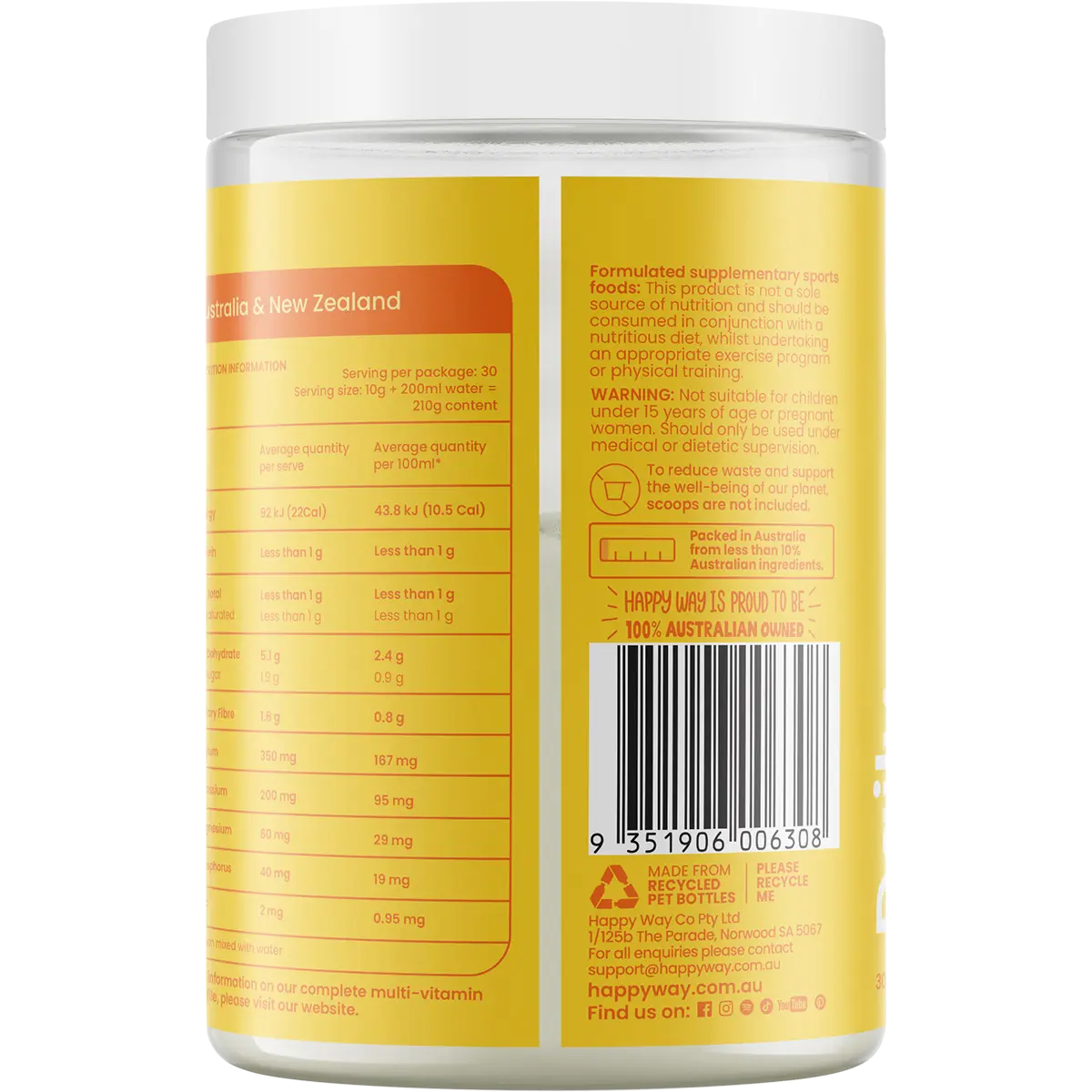 Happy Way Daily Hydration Tropical 300g — back pack image (UHP)