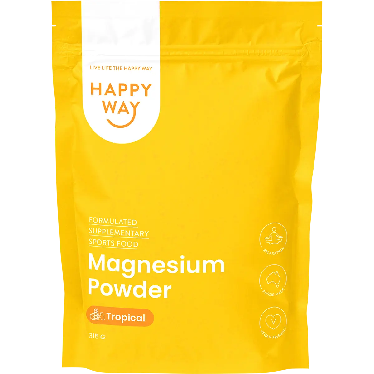 Happy Way Magnesium Powder Tropical 315g — front pack image (UHP)