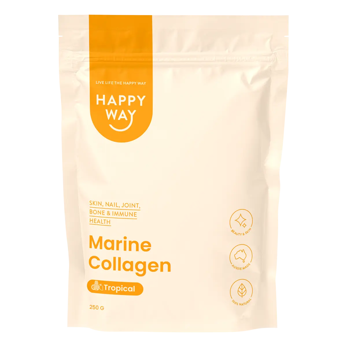 Happy Way Marine Collagen Powder Tropical 250g — front pack image (UHP)