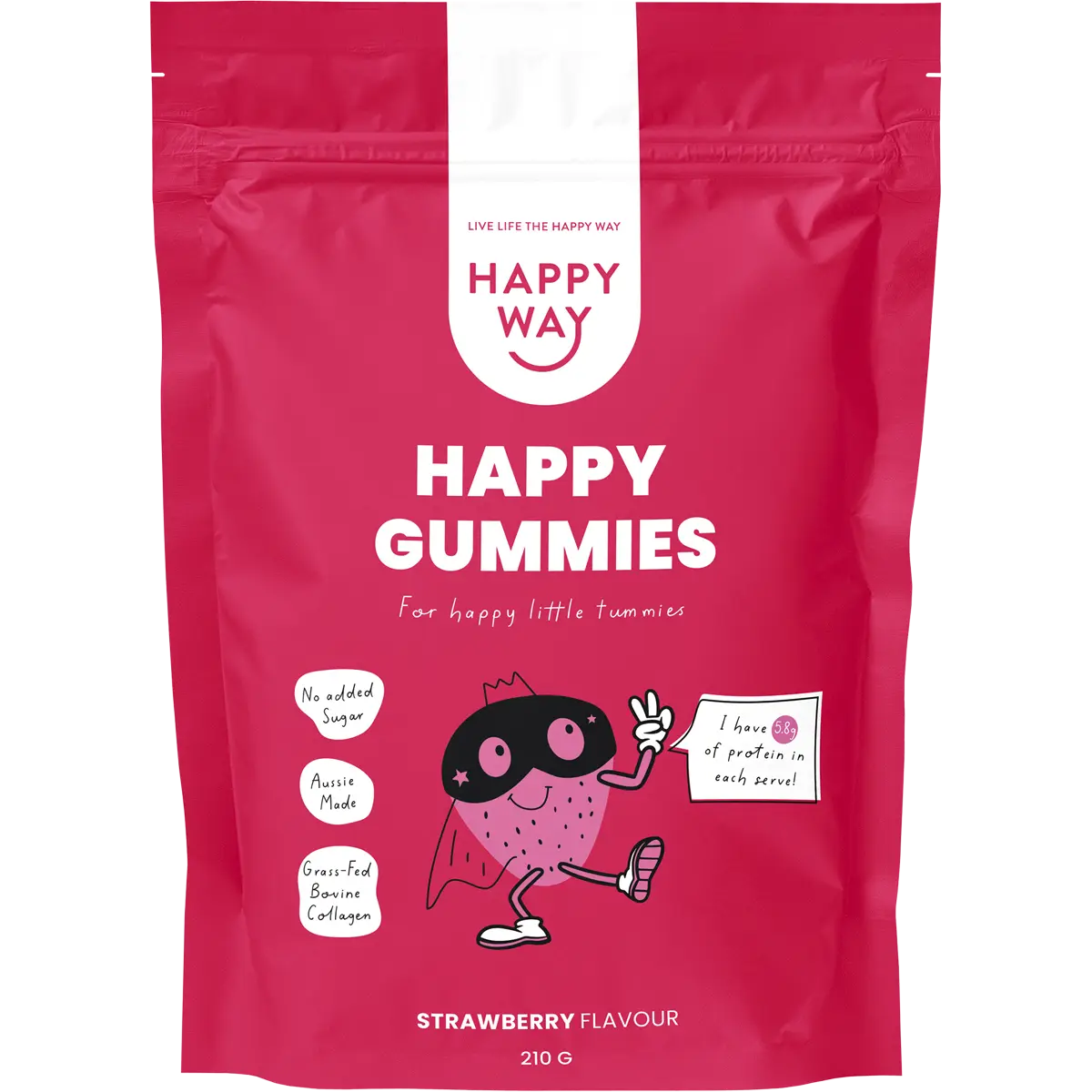 Happy Way Strawberry Flavour Happy Gummies Mix 210g — front pack image (UHP)