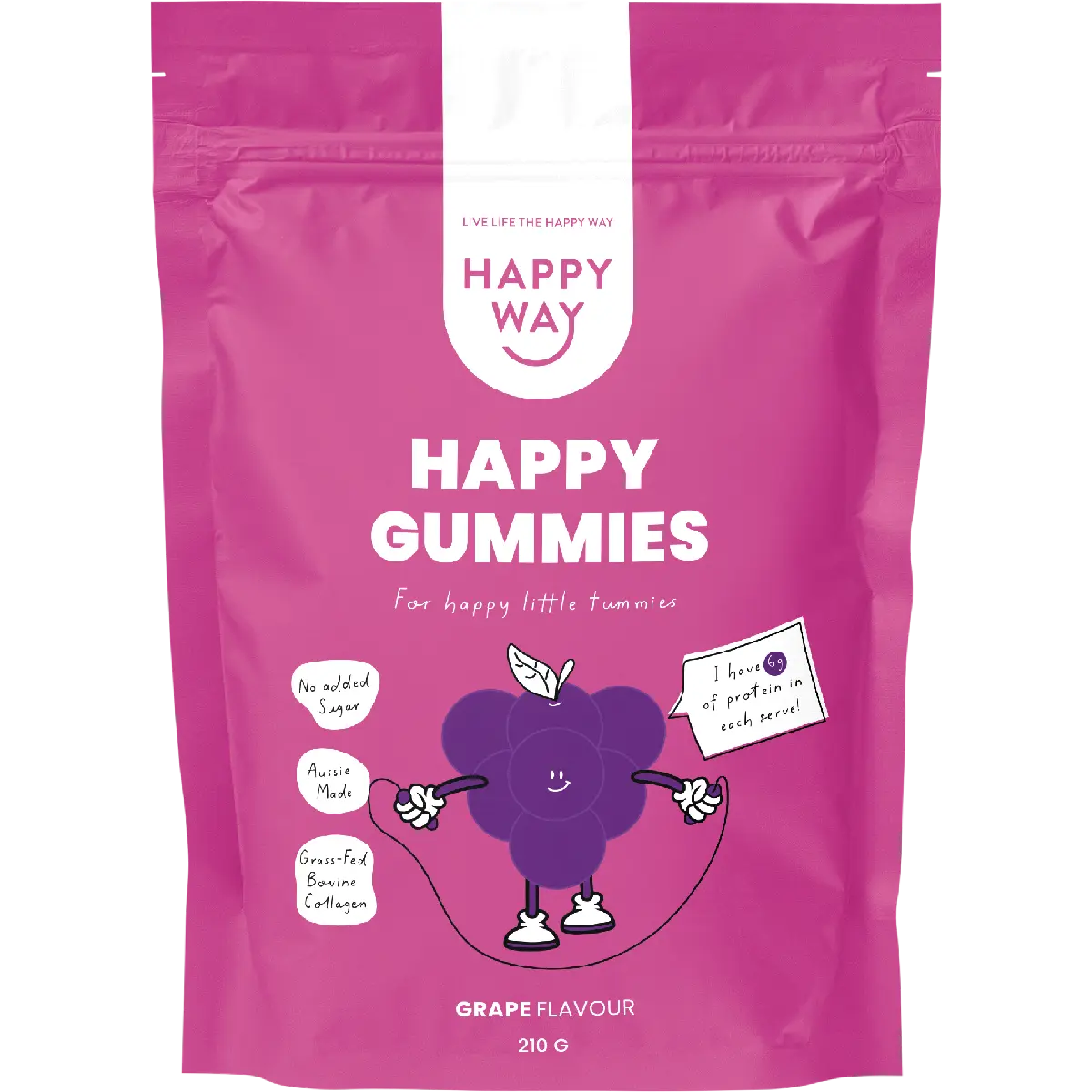 Happy Way Happy Gummies Grape 210g — front pack image (UHP)