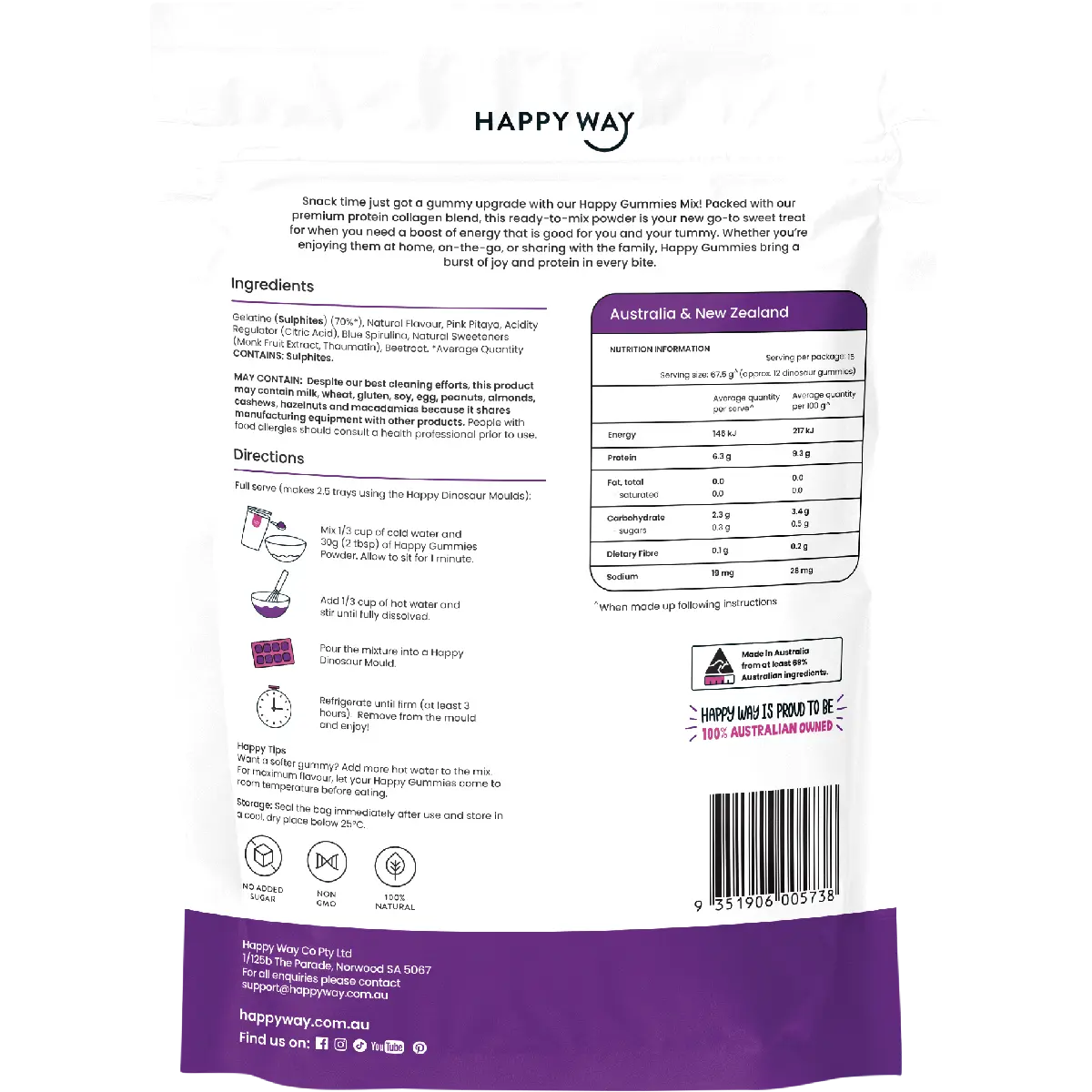 Happy Way Happy Gummies Grape 210g — back pack image (UHP)