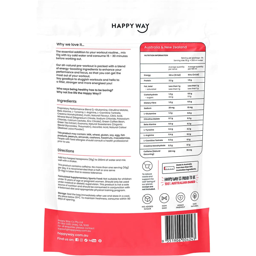 Happy Way Pre-Workout Powder Watermelon 250g