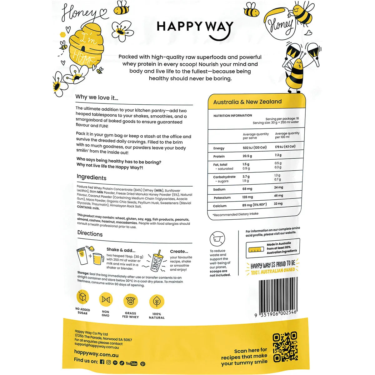 Happy Way Whey Protein Powder Manuka Honey 500g