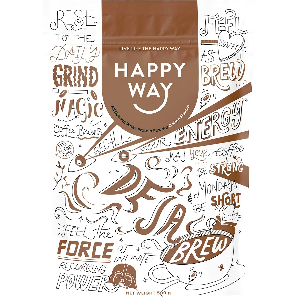 Happy Way Whey Protein Powder Coffee — front pack image (UHP)