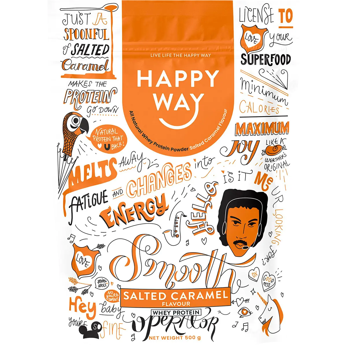 Happy Way Whey Protein Powder Salted Caramel 500g — front pack image (UHP)
