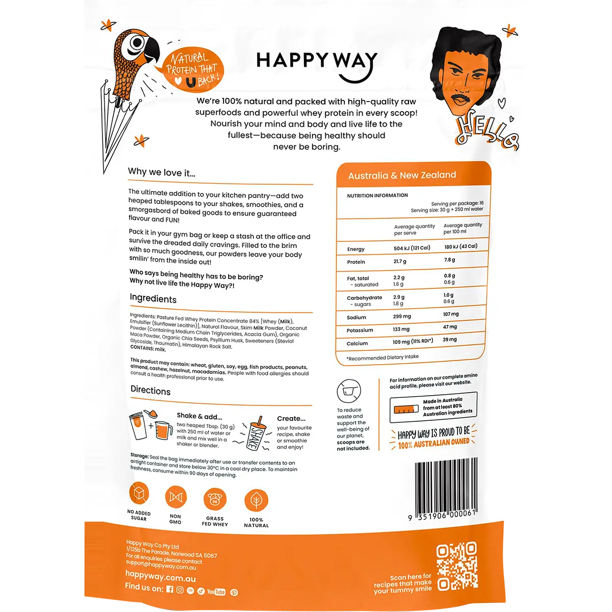 Happy Way Whey Protein Powder Salted Caramel 500g — back pack image (UHP)