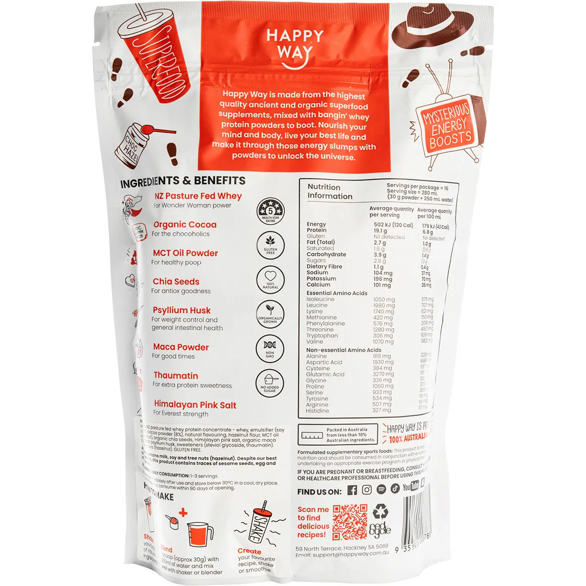 Happy Way Whey Protein Powder Chocolate Hazelnut 500g