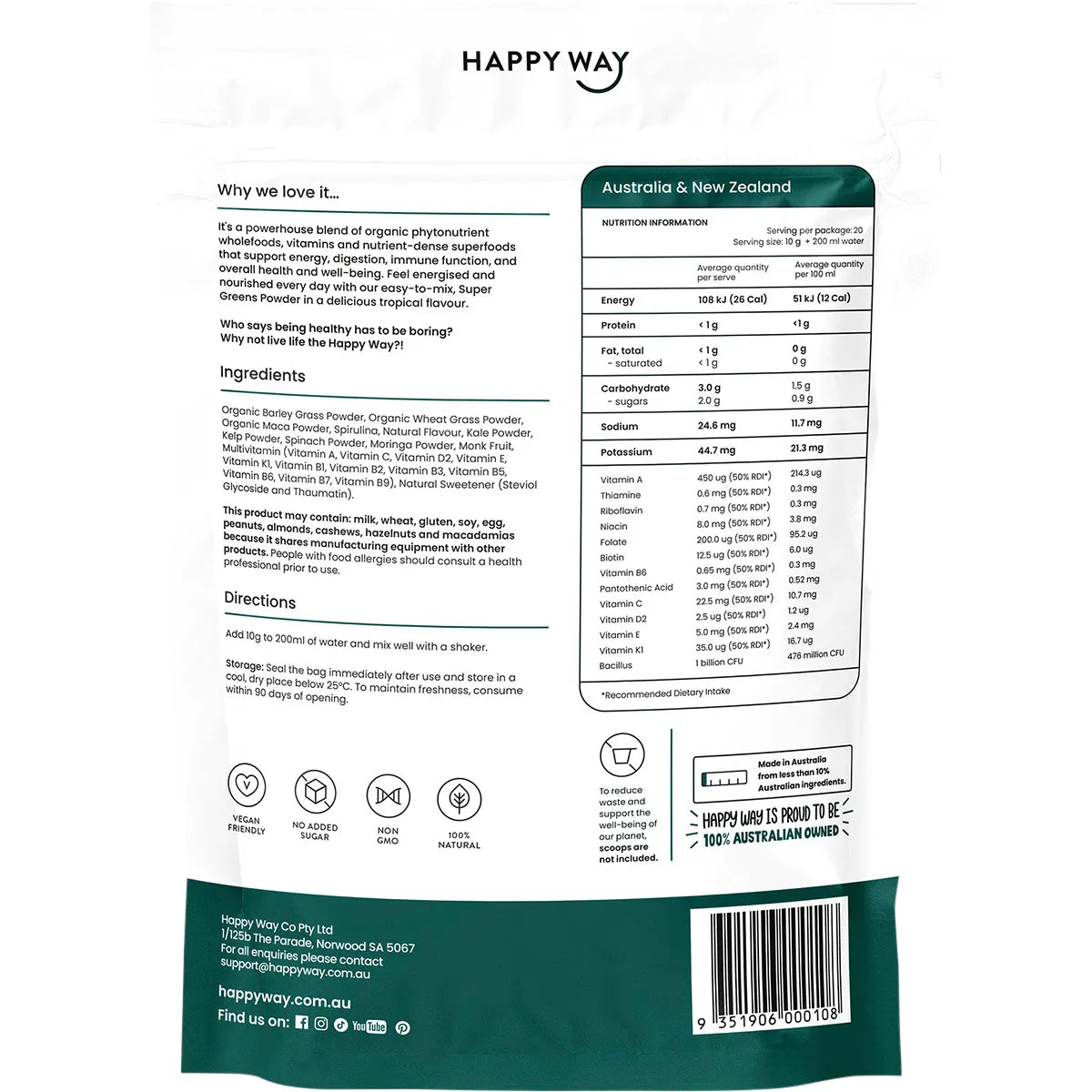 Happy Way Super Greens Powder Tropical 200g