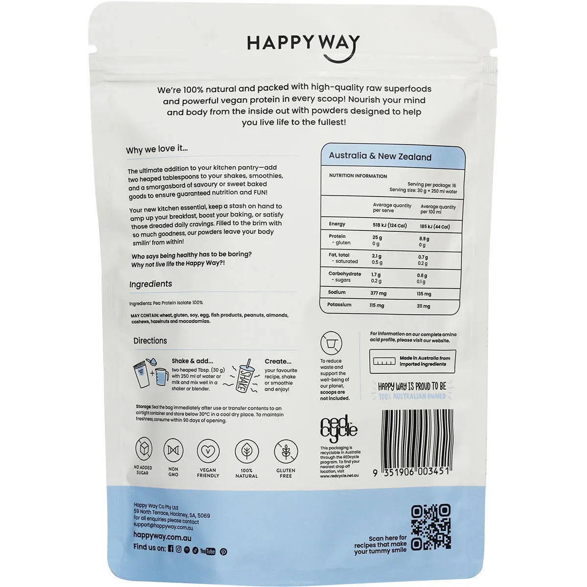 Happy Way VEGAN Protein Powder Flavourless 500g