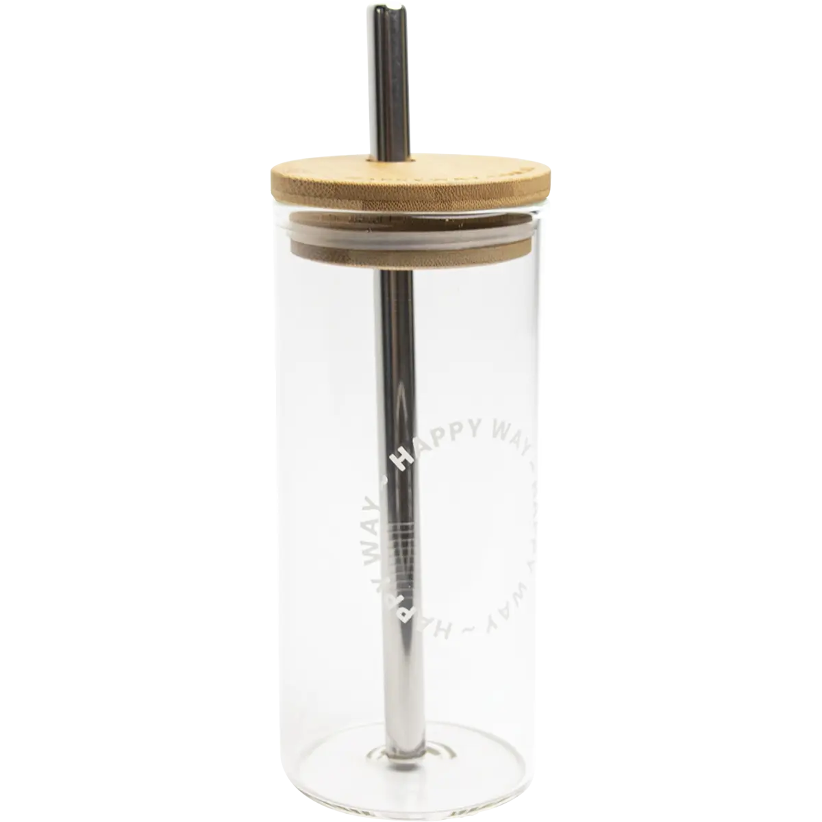 Happy Way Glass Tumbler With Stainless Steel Straw 580ml — front pack image (UHP)