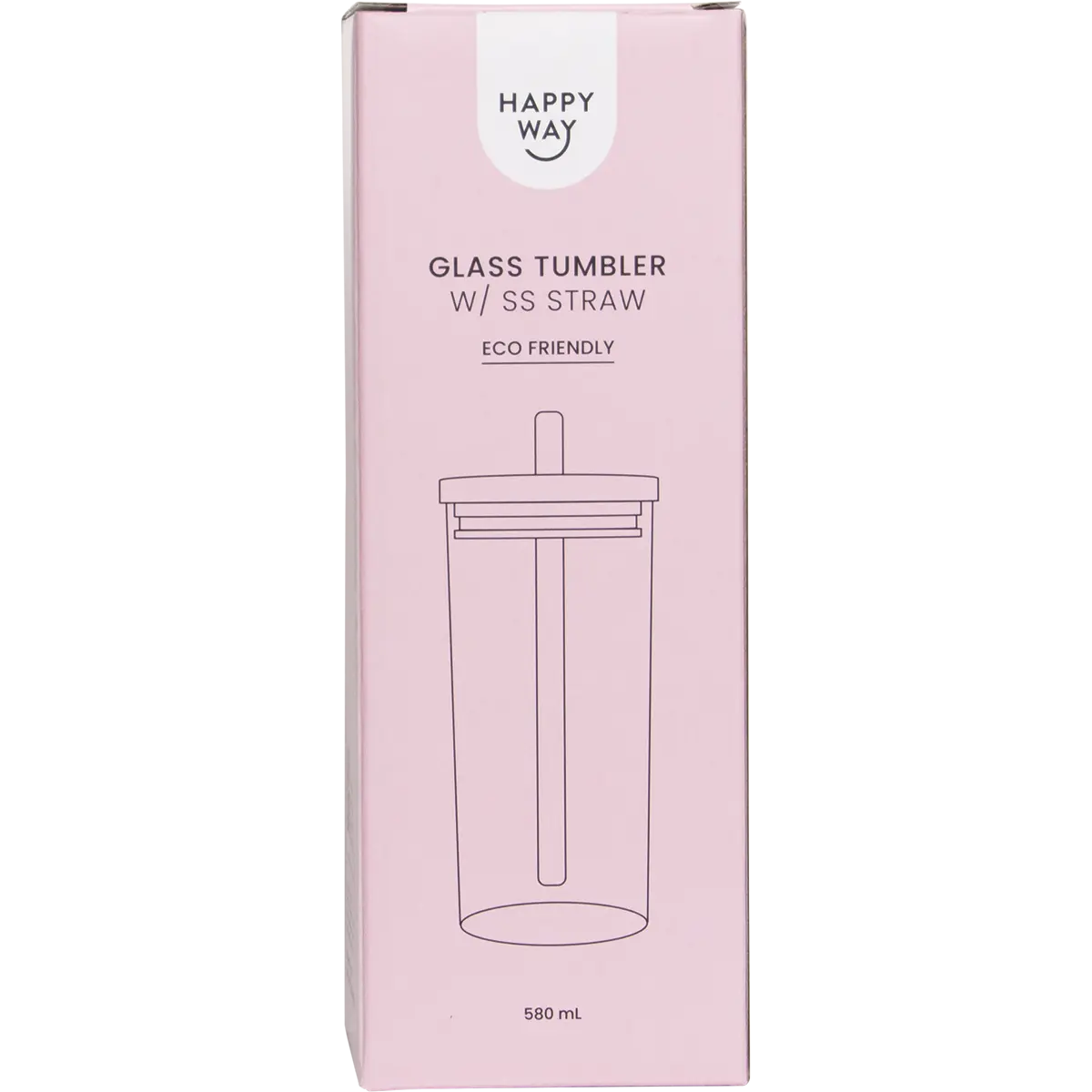 Happy Way Glass Tumbler With Stainless Steel Straw 580ml — official UHP product image 3