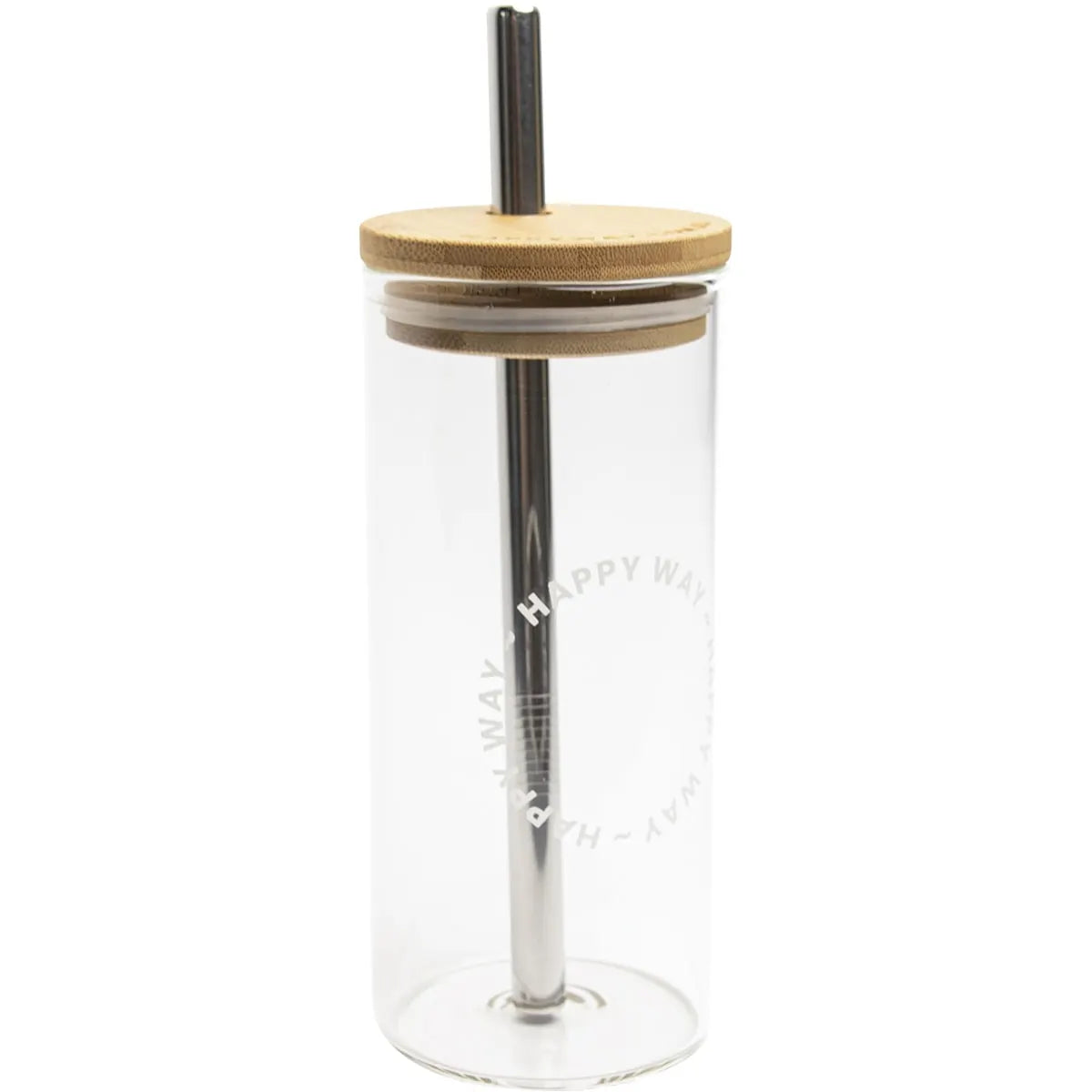 Happy Way Glass Tumbler With Stainless Steel Straw 580ml