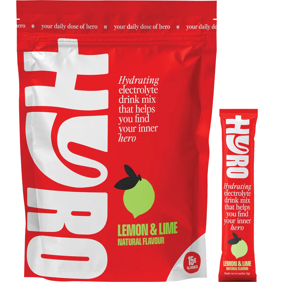Hyro Electrolyte Electrolyte Sachets Lemon Lime Hasta 15x4g — front pack image (UHP)
