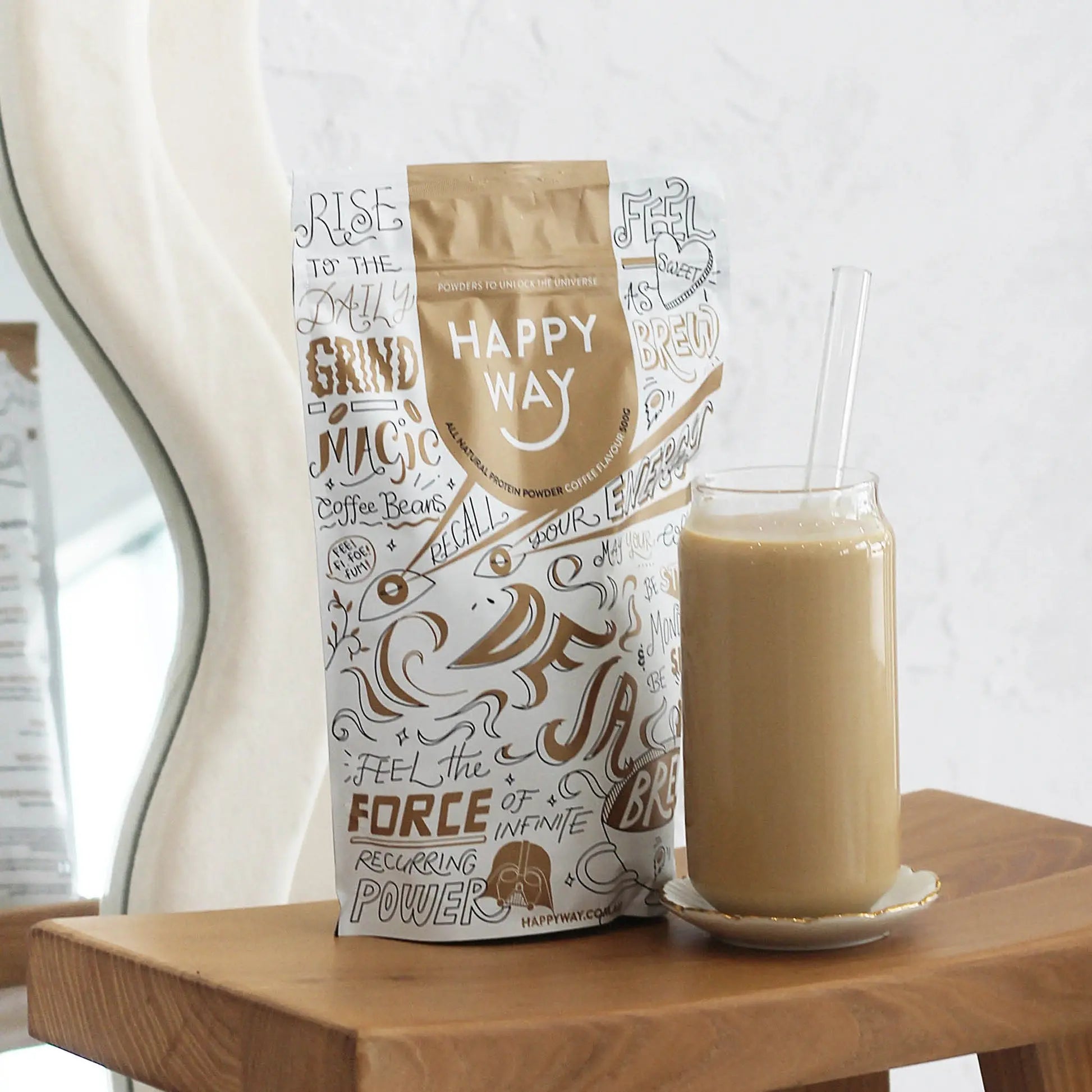 Happy Way Coffee Whey Protein Powder lifestyle image
