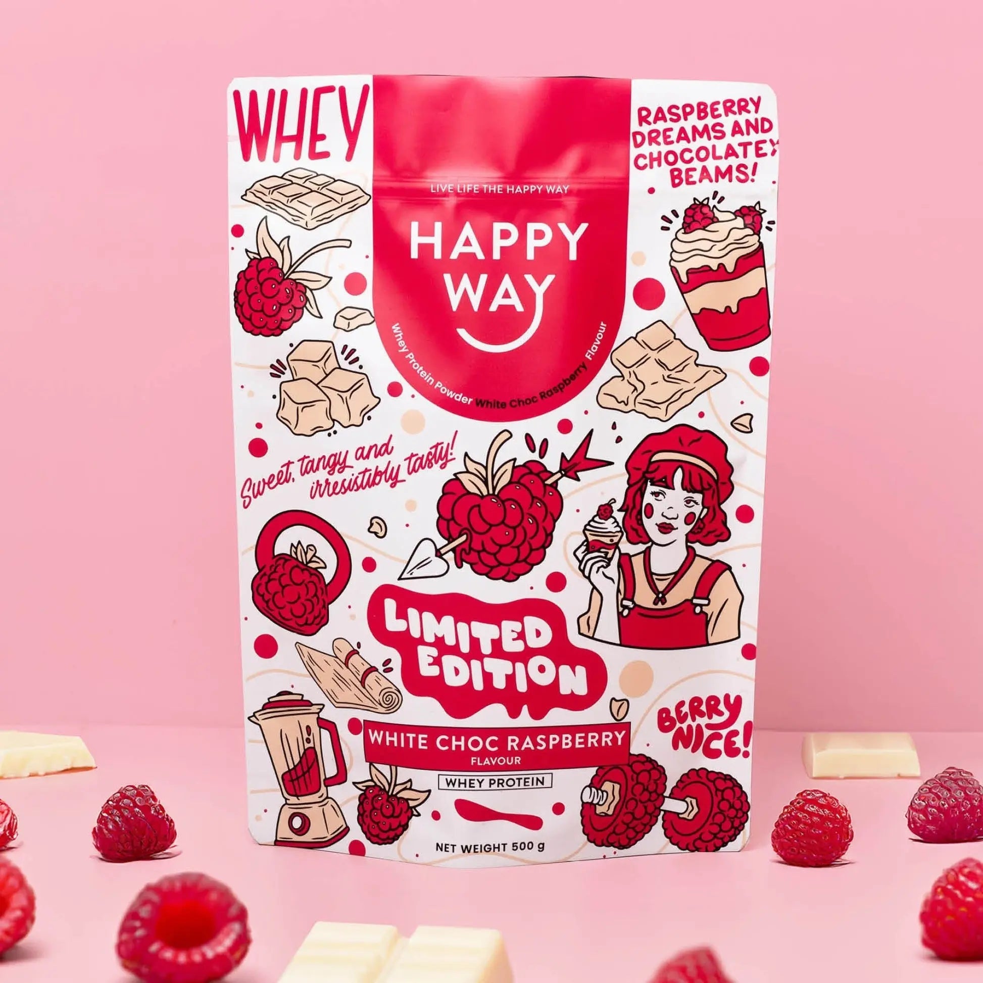 Happy Way White Chocolate Raspberry Whey Protein lifestyle image