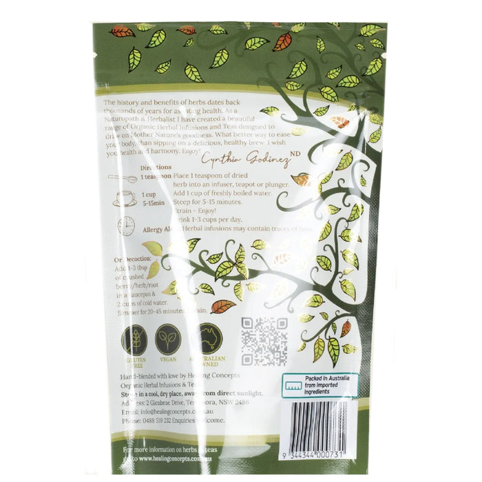Healing Concepts Breastfeeding Infusion 40g — original Healing Concepts back label photograph from verified Australian stockist