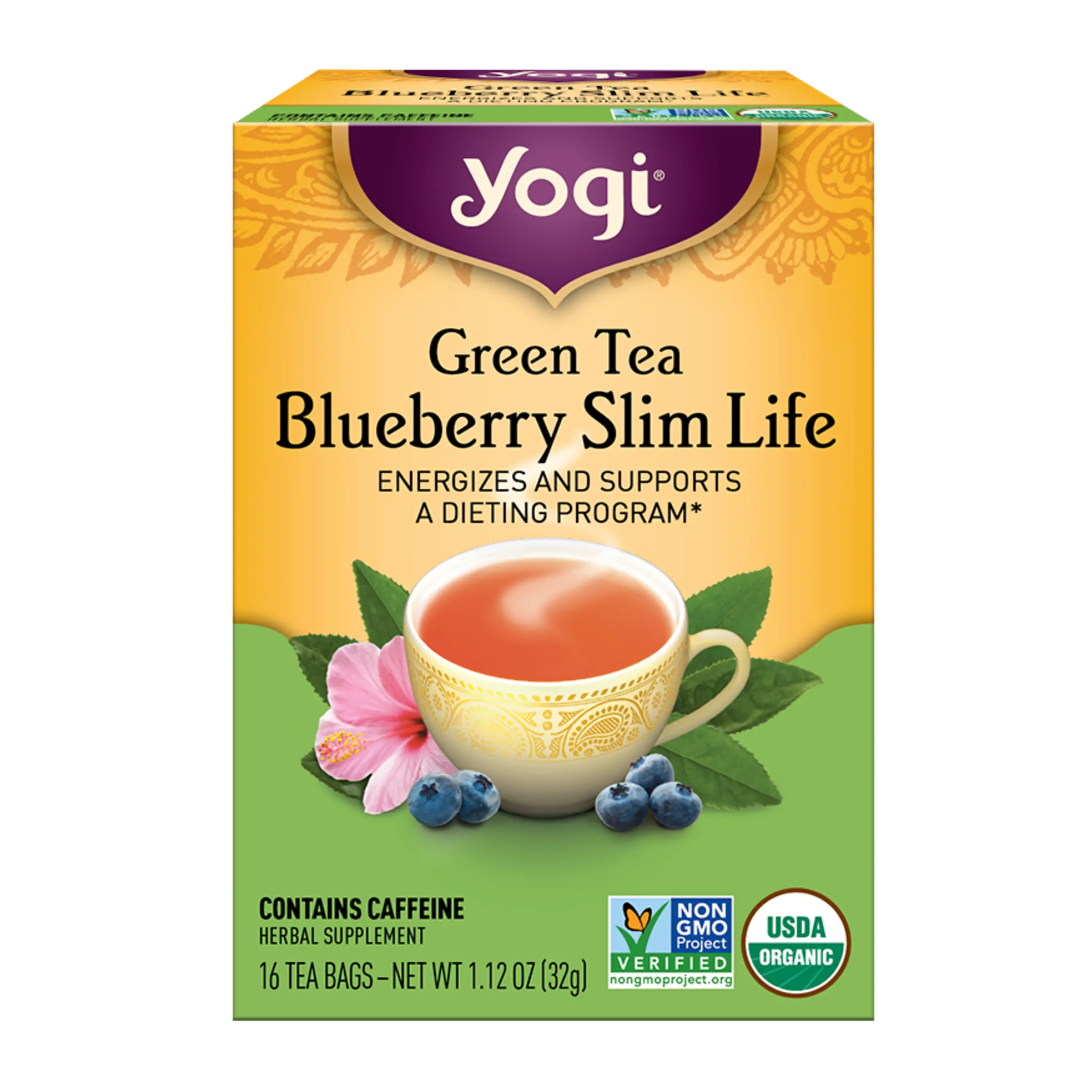 Yogi Herbal Tea Bags Green Tea Blueberry Slim Life 16pk