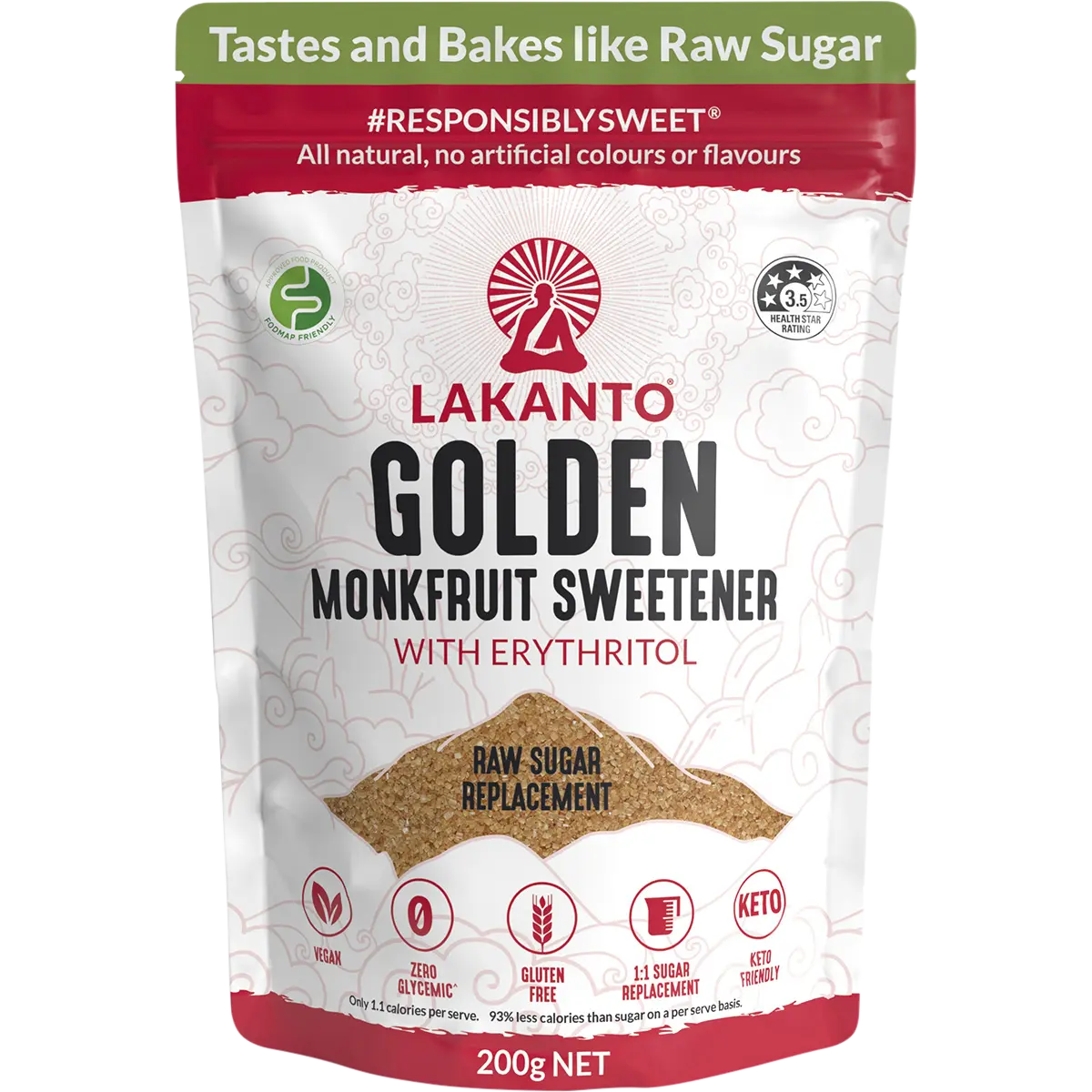 Lakanto Golden Monkfruit 1:1 Raw Sugar Substitute — front pack image (UHP)