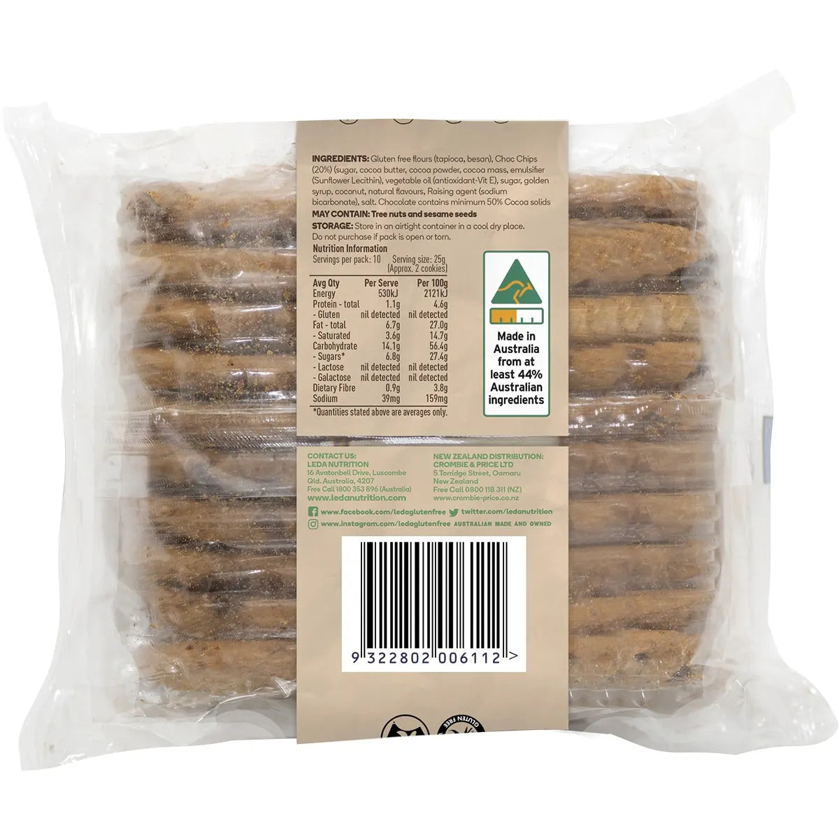 Leda Choc Chip Cookies Bakery Range 6 x 250g