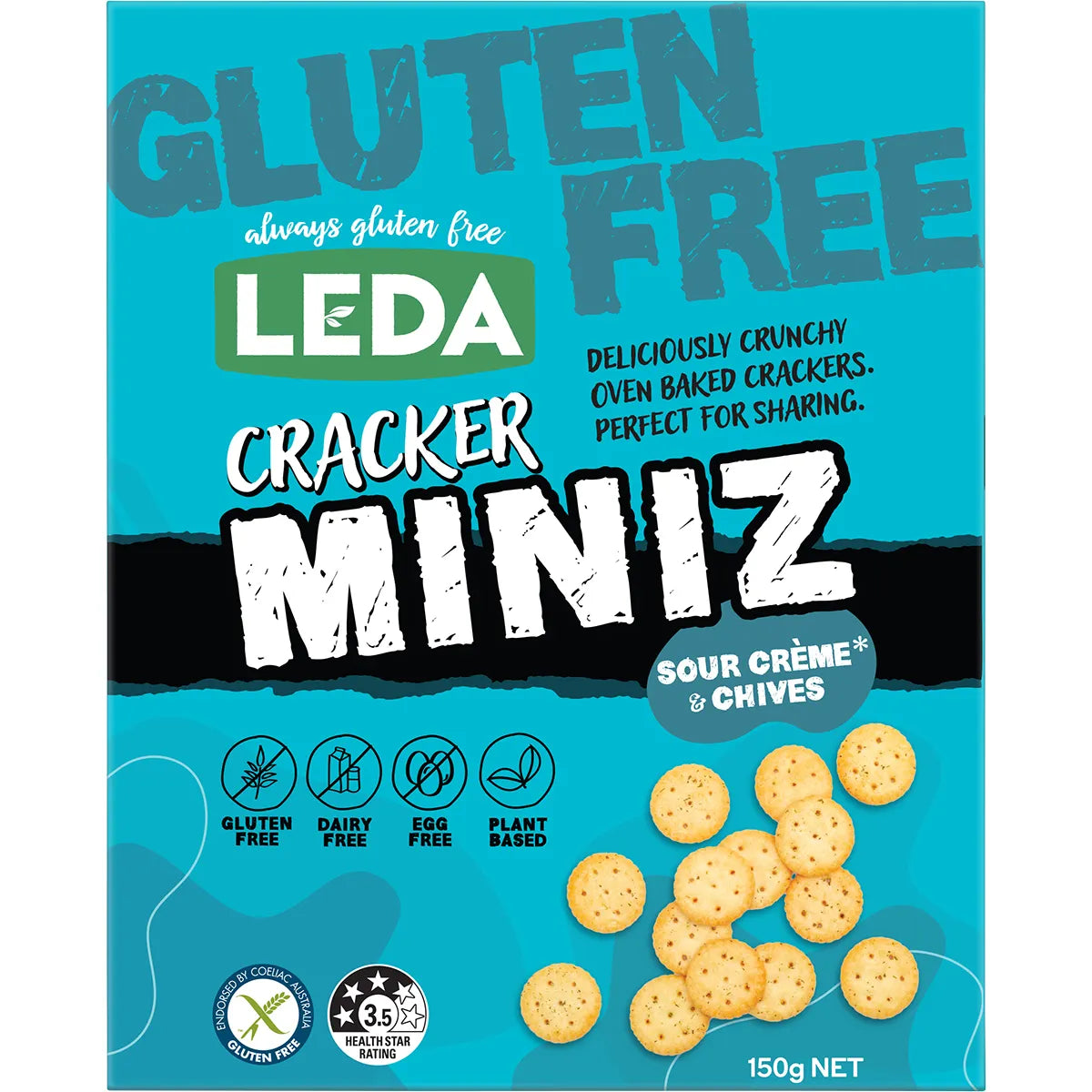 (Clearance - BBD 29/11/24) Leda Cracker Miniz Sour Crème & Chives 150g x 2