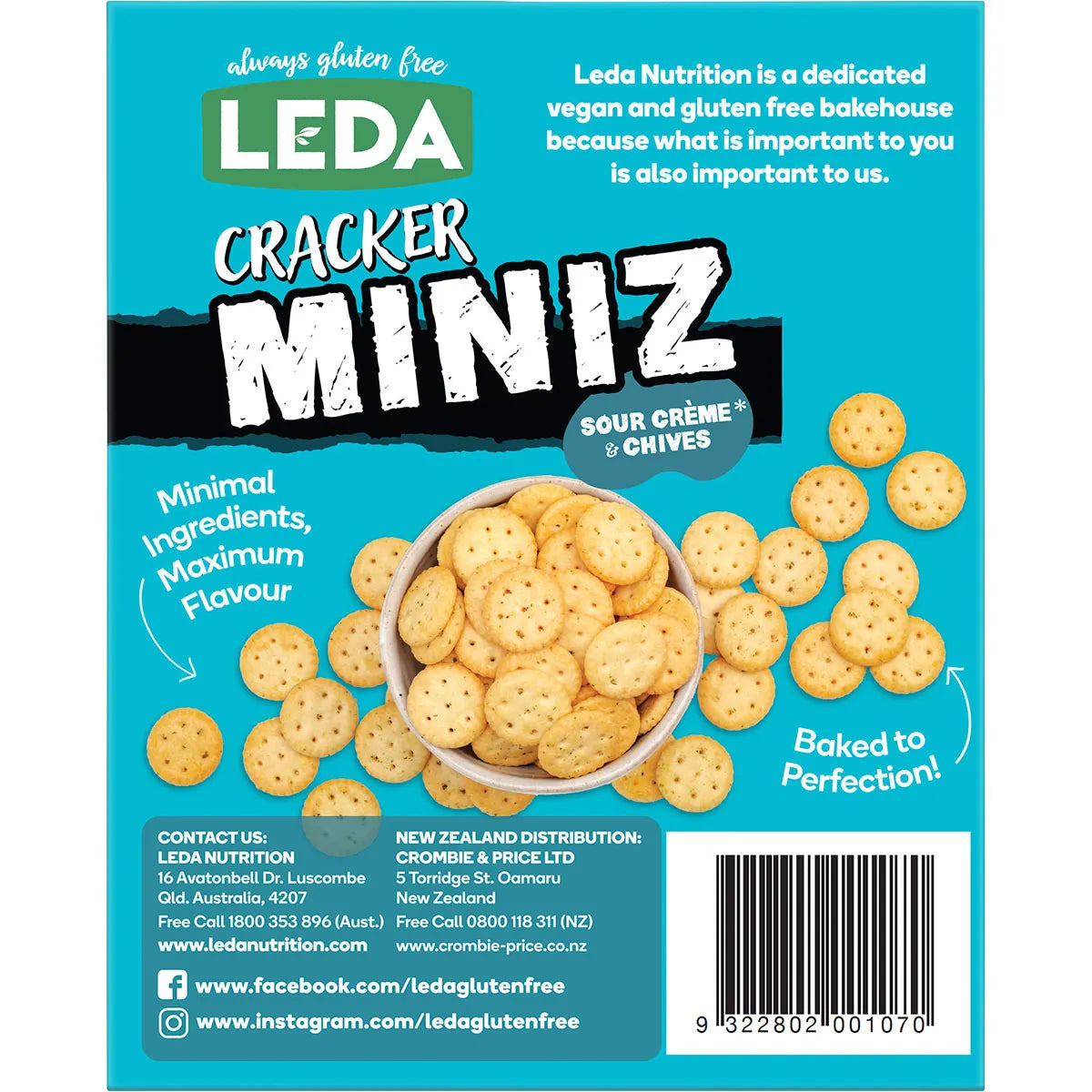 (Clearance - BBD 29/11/24) Leda Cracker Miniz Sour Crème & Chives 150g x 2