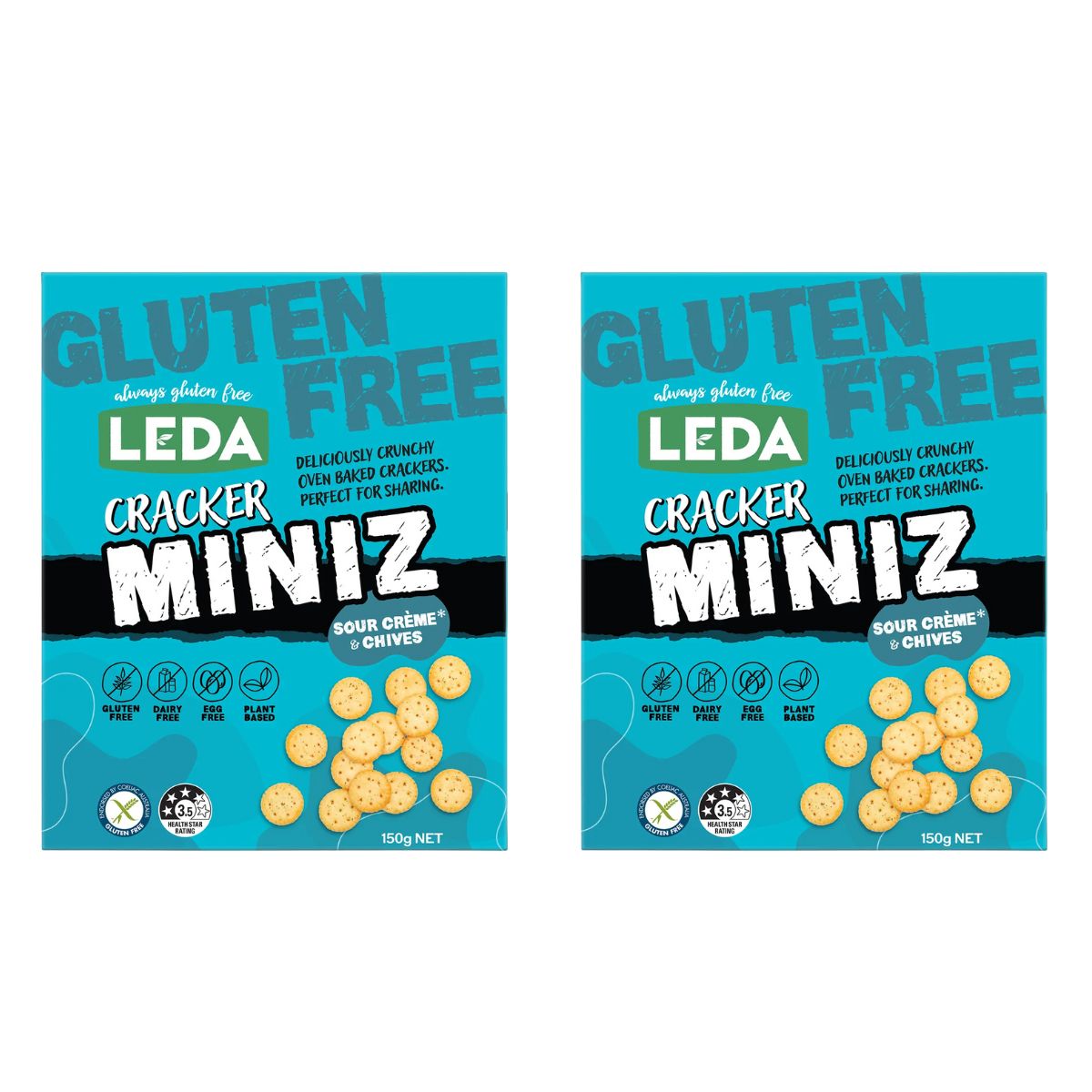 (Clearance - BBD 29/11/24) Leda Cracker Miniz Sour Crème & Chives 150g x 2