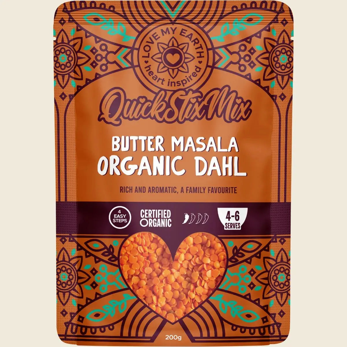 Love My Earth Quick Stix Mix Organic Dahl Butter Masala 200g Love My Earth