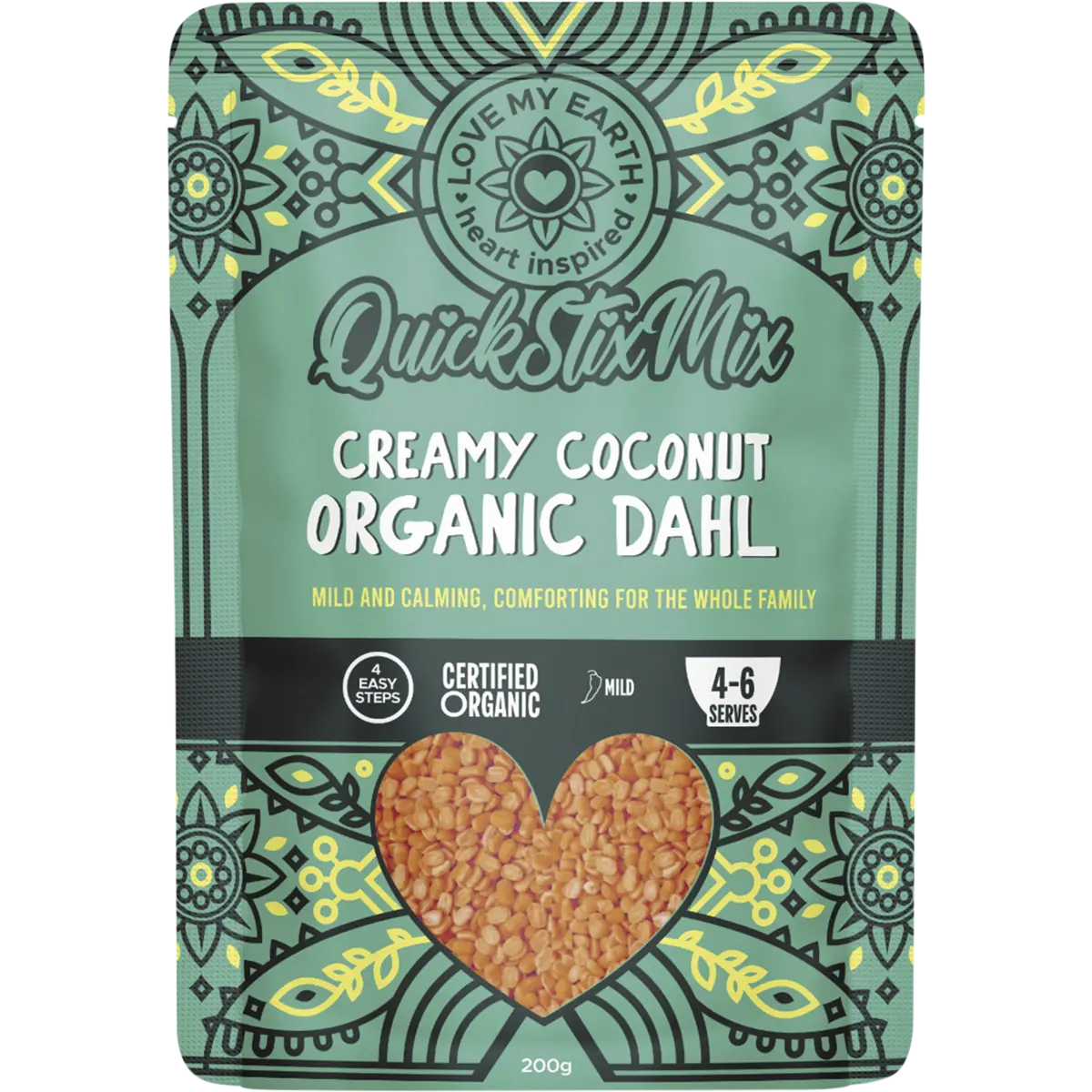 Love My Earth Quick Stix Mix Organic Dahl Creamy Coconut 200g — front pack image (UHP)